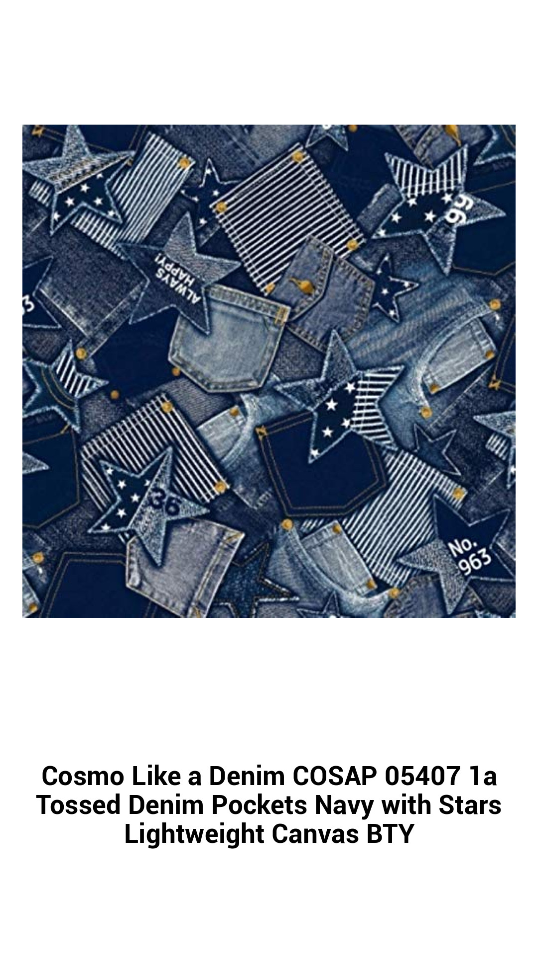 Stylish Navy Denim Pocket Canvas Fabric with Star Pattern - Lightweight and Versatile for Creative Projects