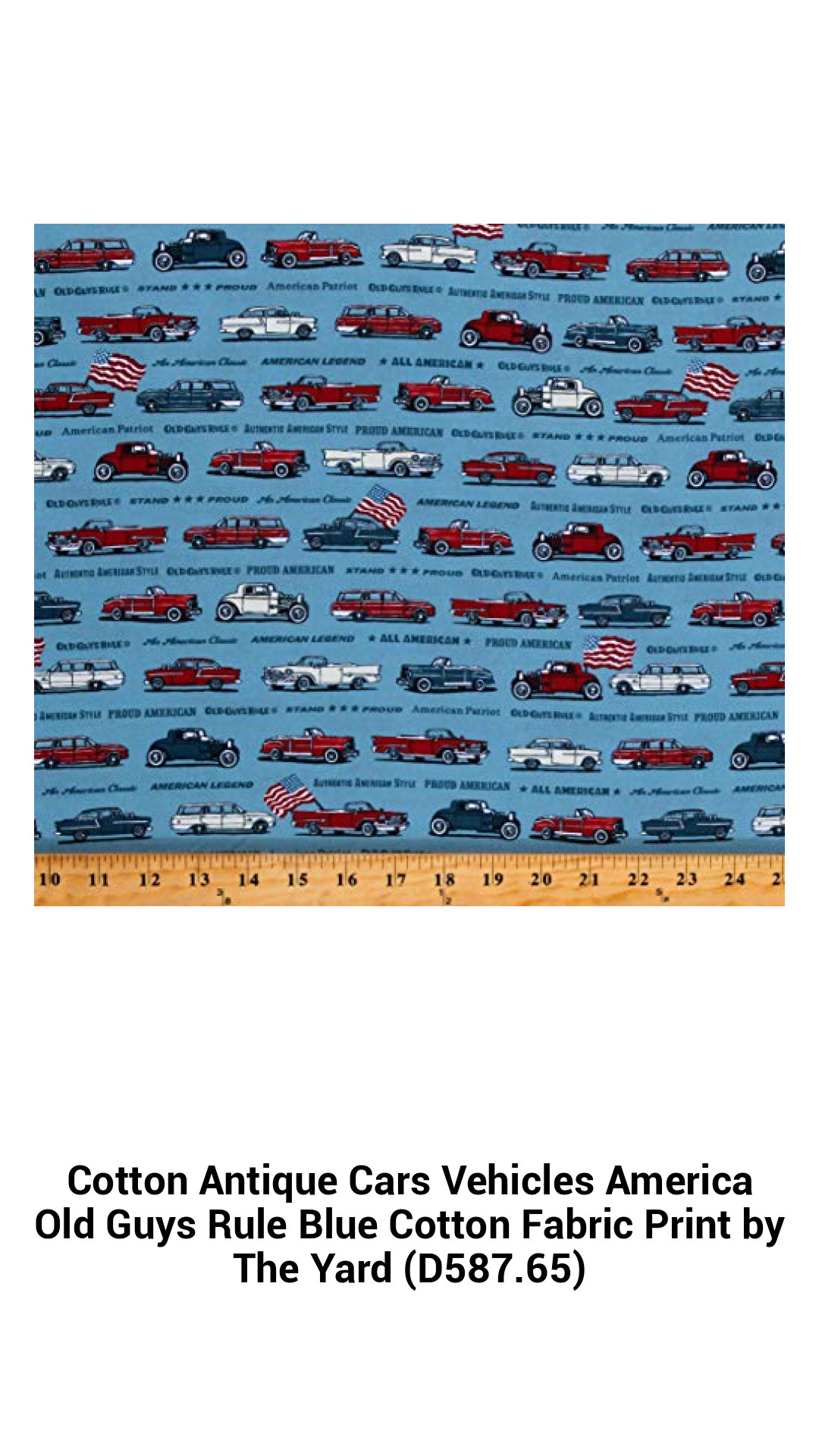 Vintage American Classic Cars Cotton Fabric Print – Old Guys Rule Design, 44" Wide, Sold by the Yard