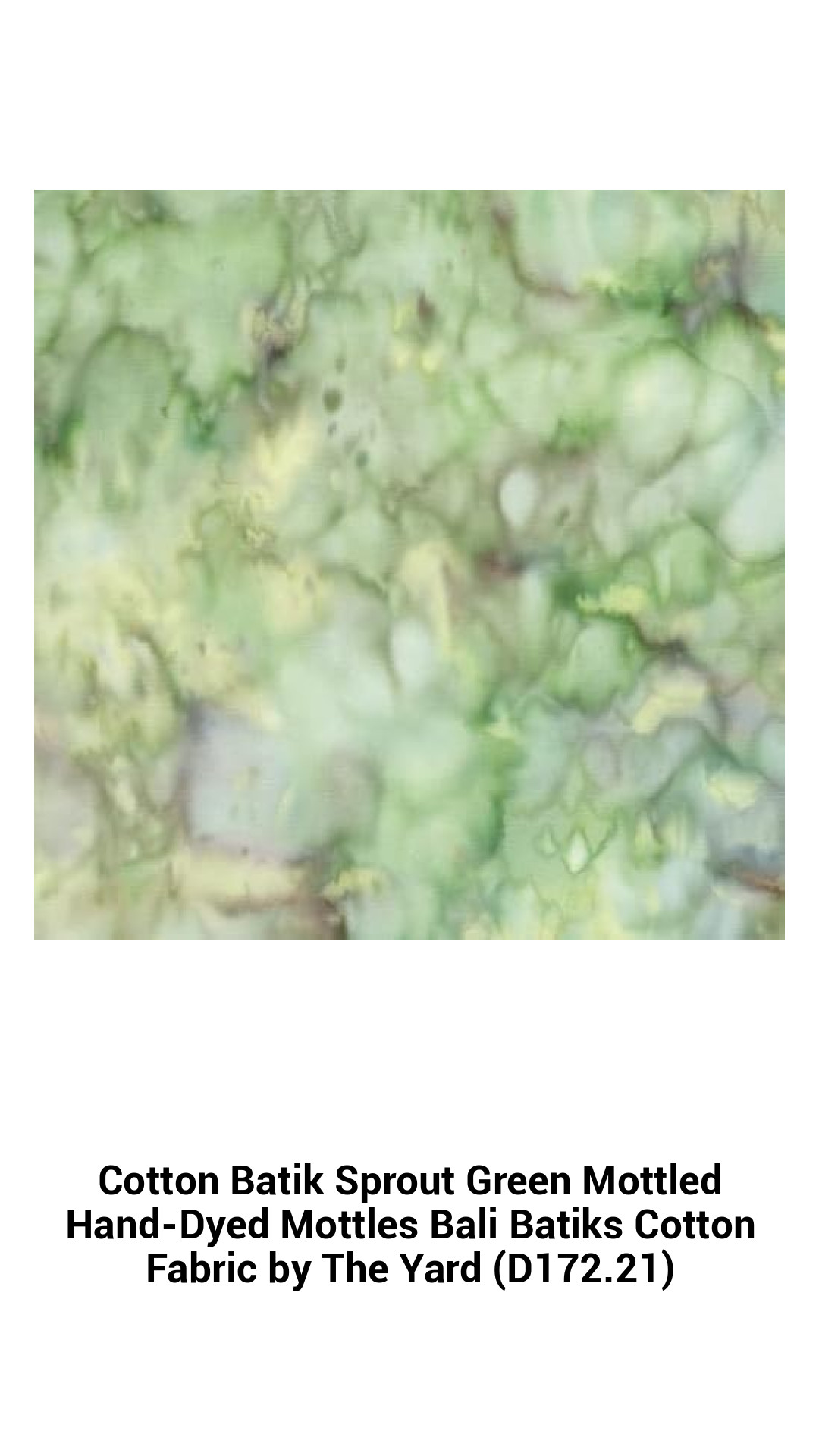 Hand-Dyed Sprout Green Cotton Batik Fabric – Mottled Bali Design, Premium Quality, Sold by the Yard