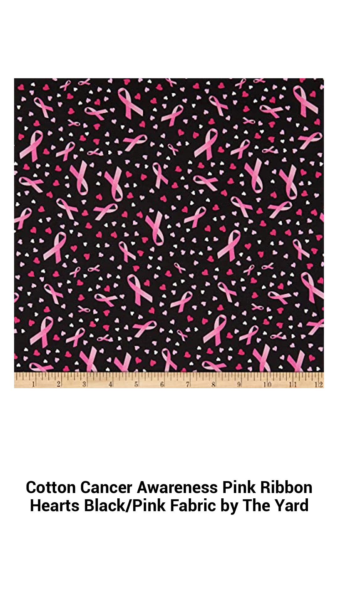 Empowering Pink Ribbon Hearts Cotton Fabric for Cancer Awareness - Black & Pink Quilting Material by The Yard