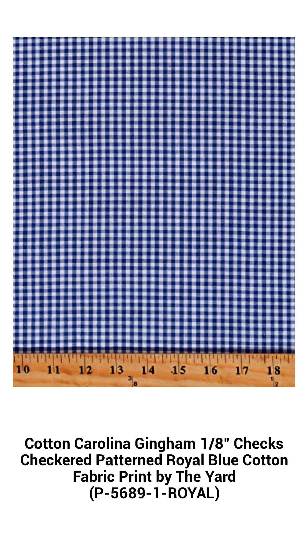 Premium Royal Blue Gingham Cotton Fabric - 1/8" Checks for Seamless Style, Sold by the Yard
