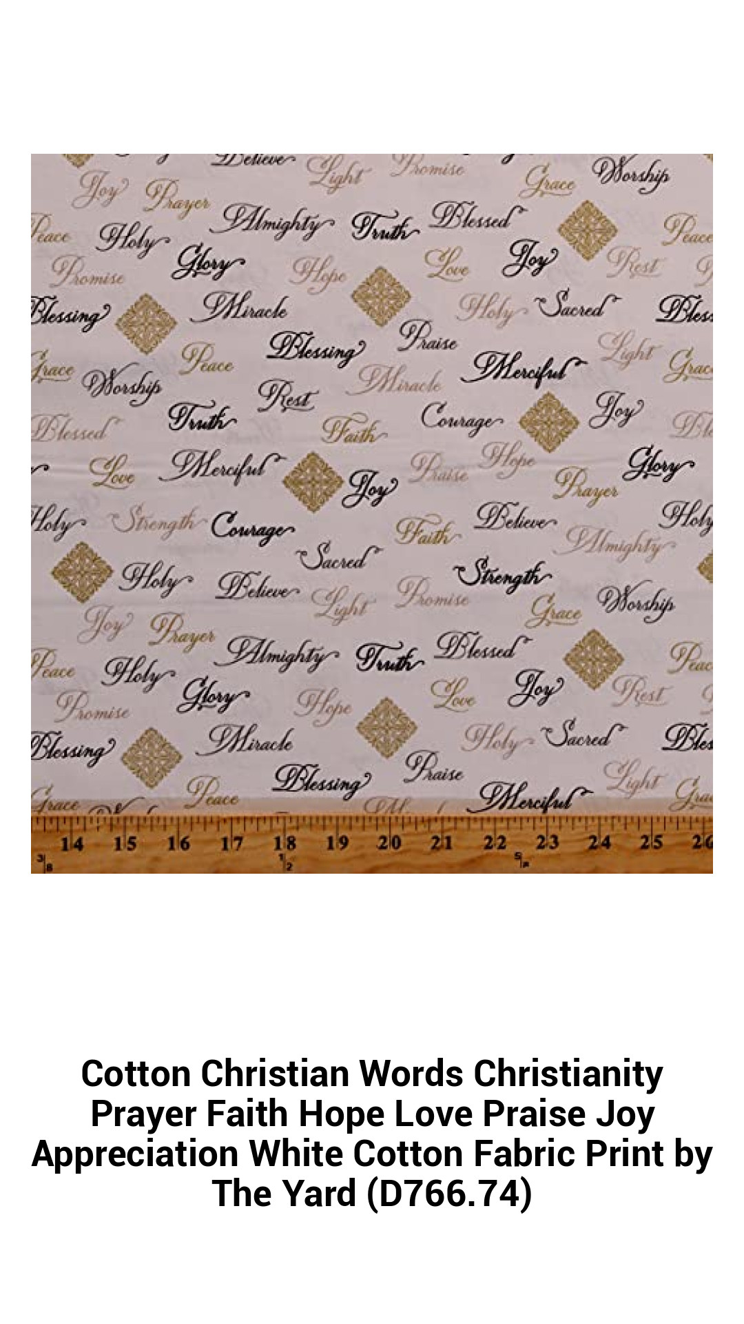 Inspiring Christian Cotton Fabric - Faith-Filled Print with Prayer, Love, and Hope - 44" Wide, Sold by the Yard