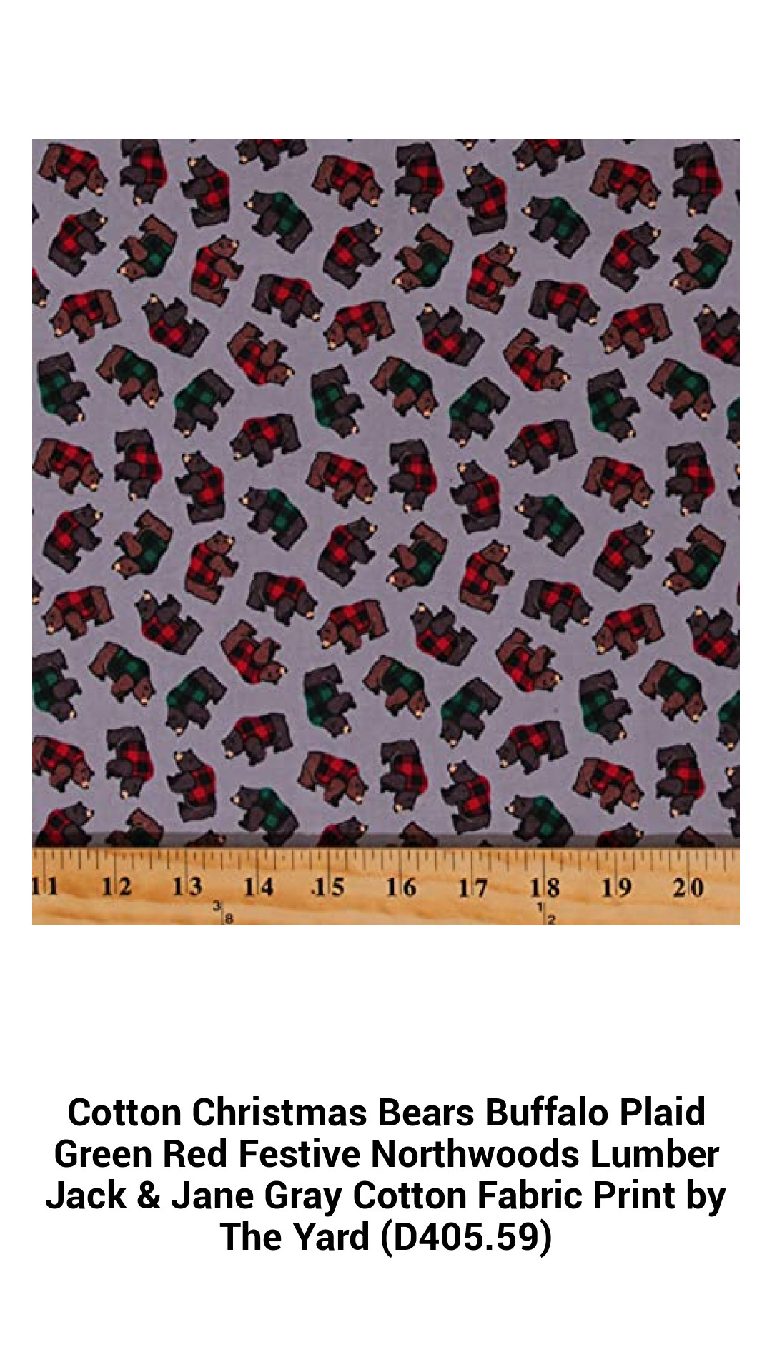 Cozy Cotton Christmas Bears Print - Buffalo Plaid Festive Fabric in Green & Red for Holiday Crafts and Decor