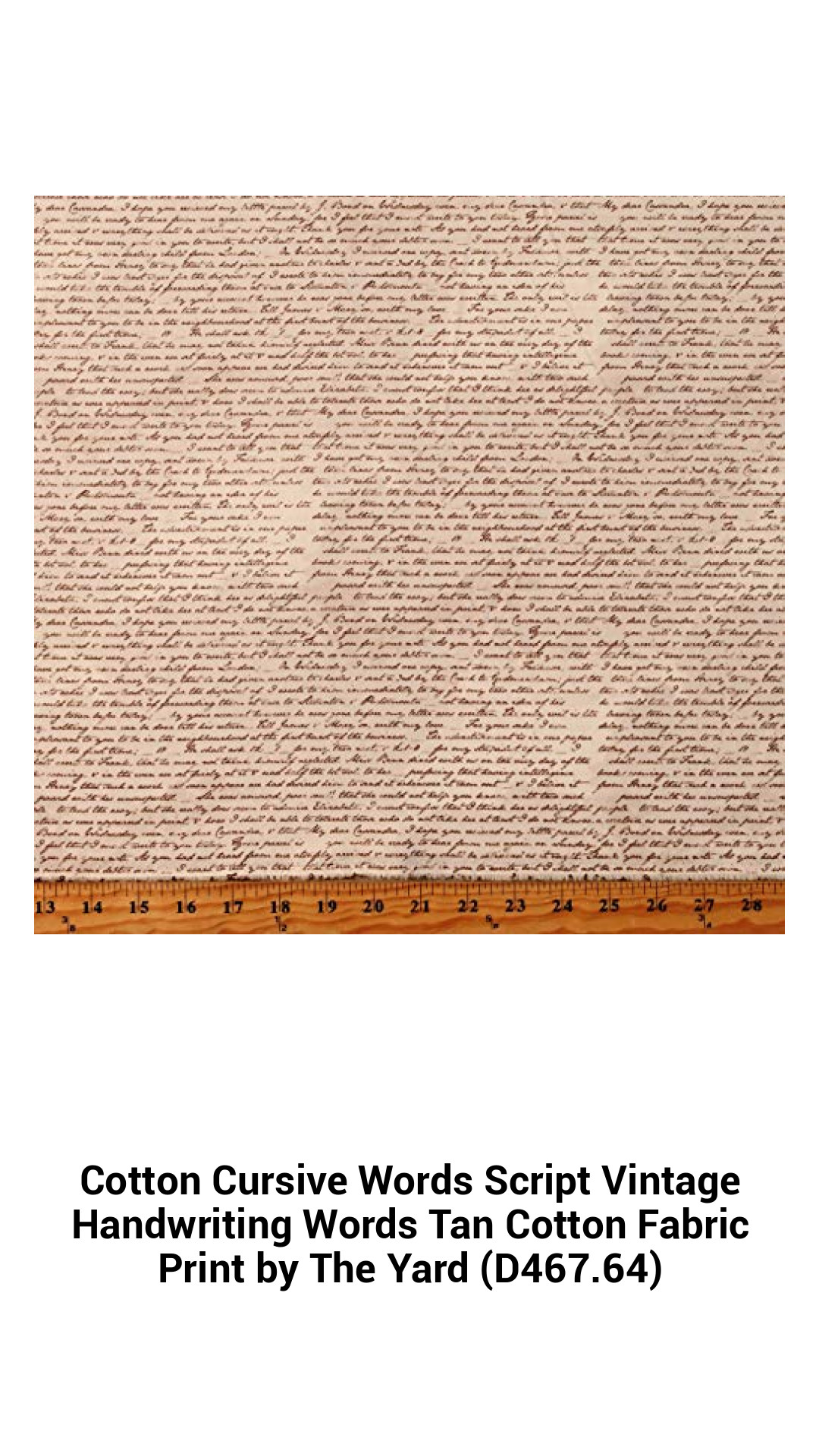 Vintage Tan Cotton Fabric with Elegant Cursive Script – Handwriting Inspired Print Sold by the Yard