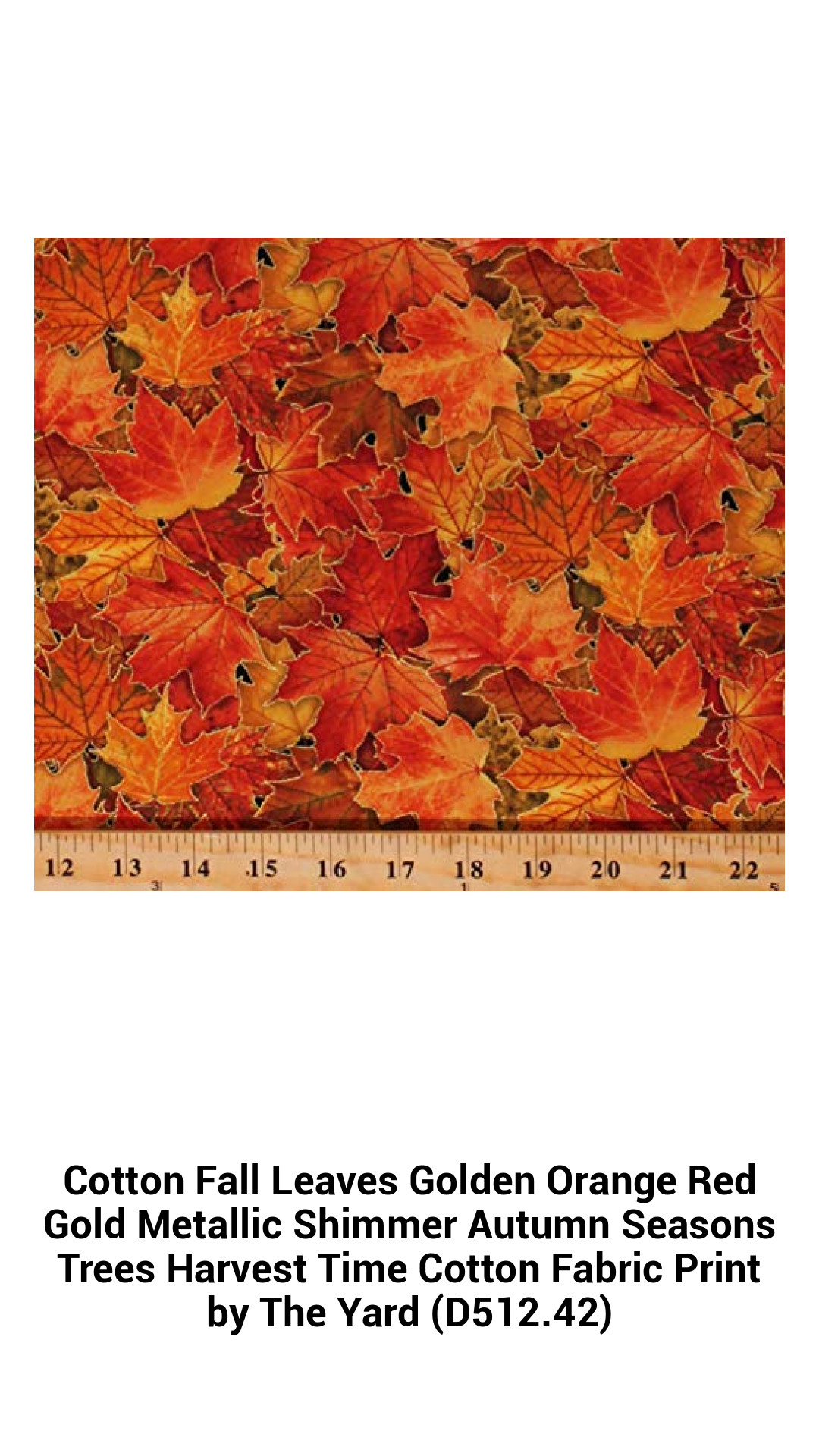Vibrant Autumn Leaves Cotton Fabric - Golden Orange & Red Metallic Print for Cozy Fall Creations by the Yard