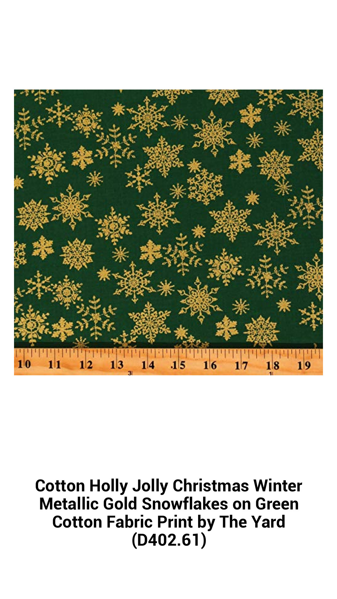 Festive Metallic Gold Snowflakes on Rich Green Cotton Fabric – Perfect for Christmas Projects by the Yard