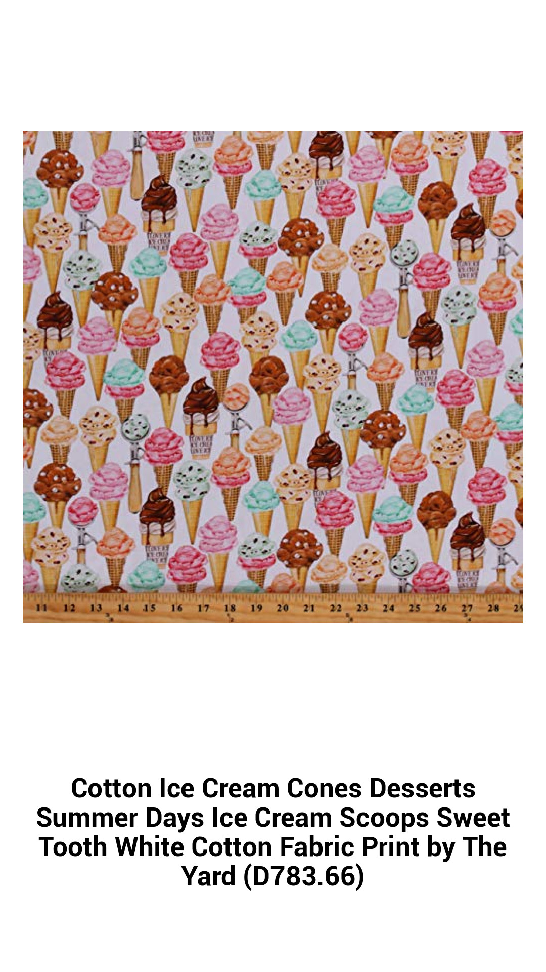 Delightful Cotton Ice Cream Cone Fabric - Perfect for Summer Crafts and Sweet Themed Projects by the Yard