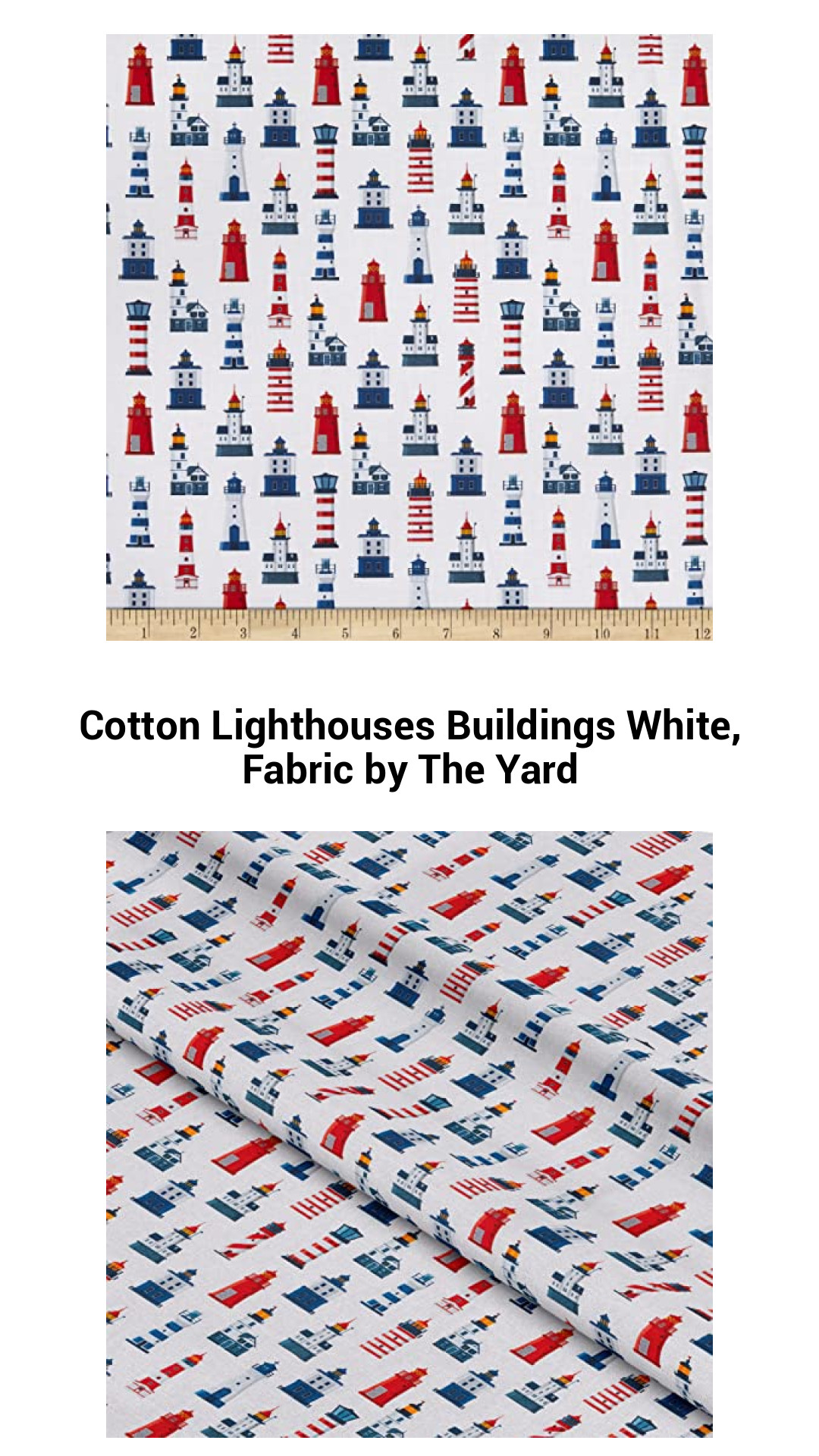 Whimsical Cotton Lighthouse Fabric - Versatile White Textile by the Yard for Quilting, Crafts, and Home Decor