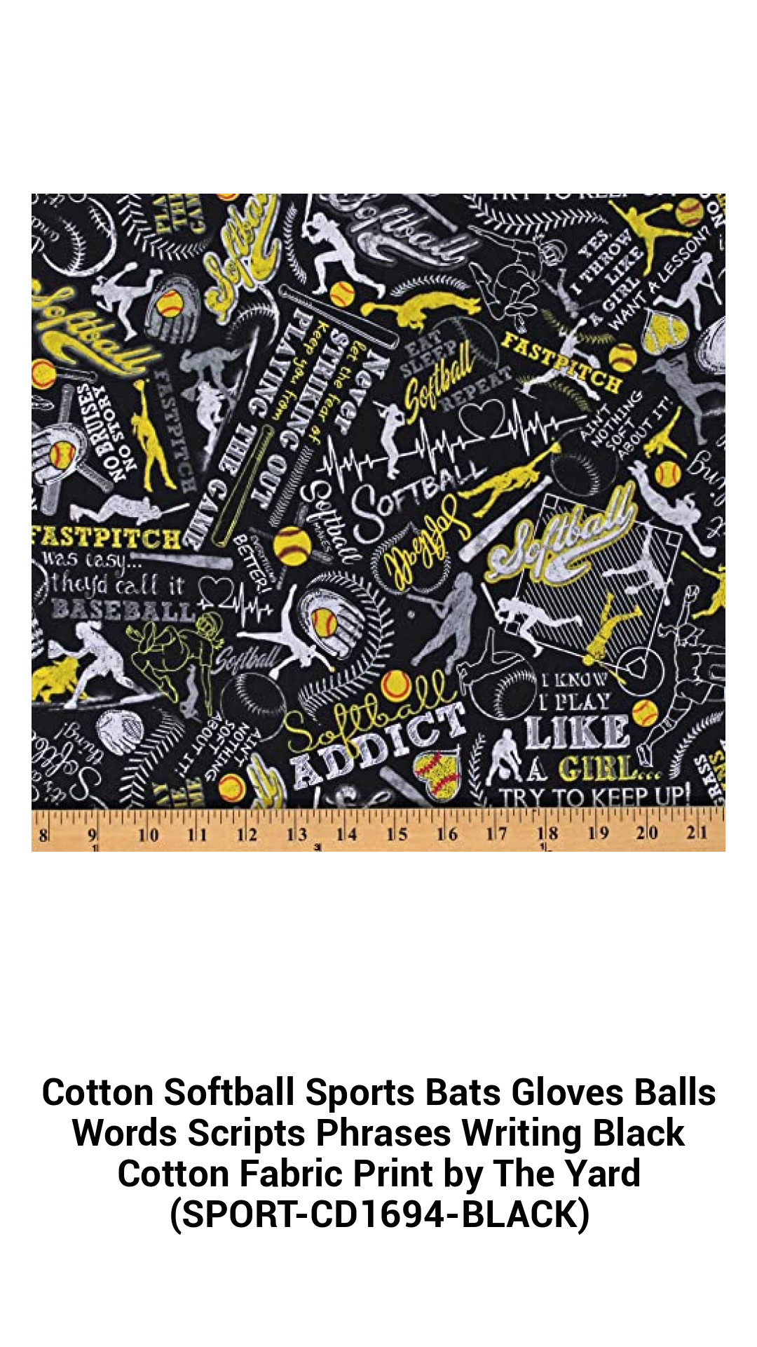 Cotton Softball Sports Bats Gloves Balls Words Scripts Phrases Writing Black Cotton Fabric Print by The Yard (SPORT-CD1694-BLACK) Cotton Softball Sports Bats Gloves Balls Words Scripts Phrases Writing Black Cotton Fabric Print by The Yard (SPORT-CD1694-BLACK)