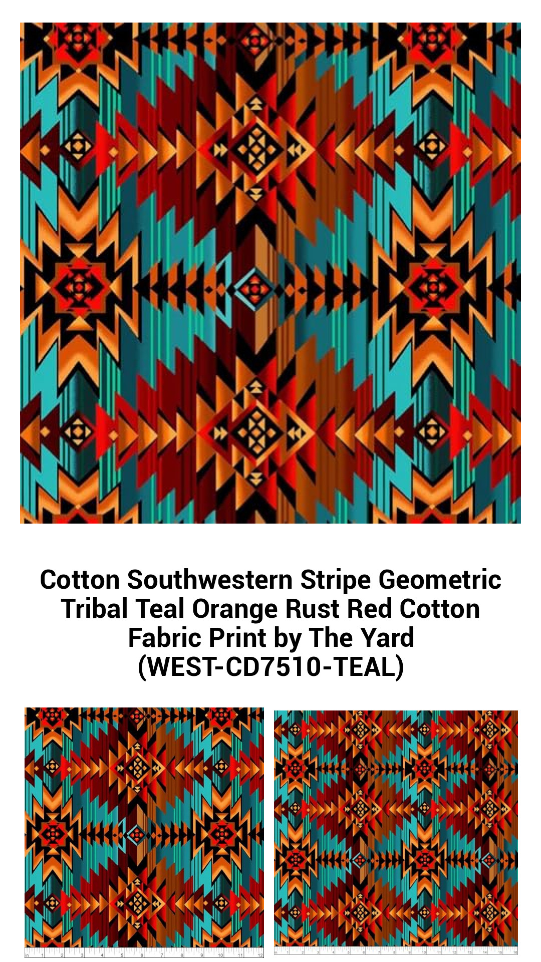 Cotton Southwestern Stripe Geometric Tribal Teal Orange Rust Red Cotton Fabric Print by The Yard (WEST-CD7510-TEAL) Cotton Southwestern Stripe Geometric Tribal Teal Orange Rust Red Cotton Fabric Print by The Yard (WEST-CD7510-TEAL)