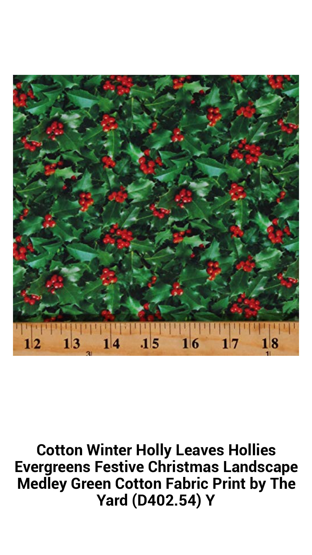 Festive Green Cotton Fabric with Holly and Evergreen Print - Perfect for Christmas Projects by The Yard