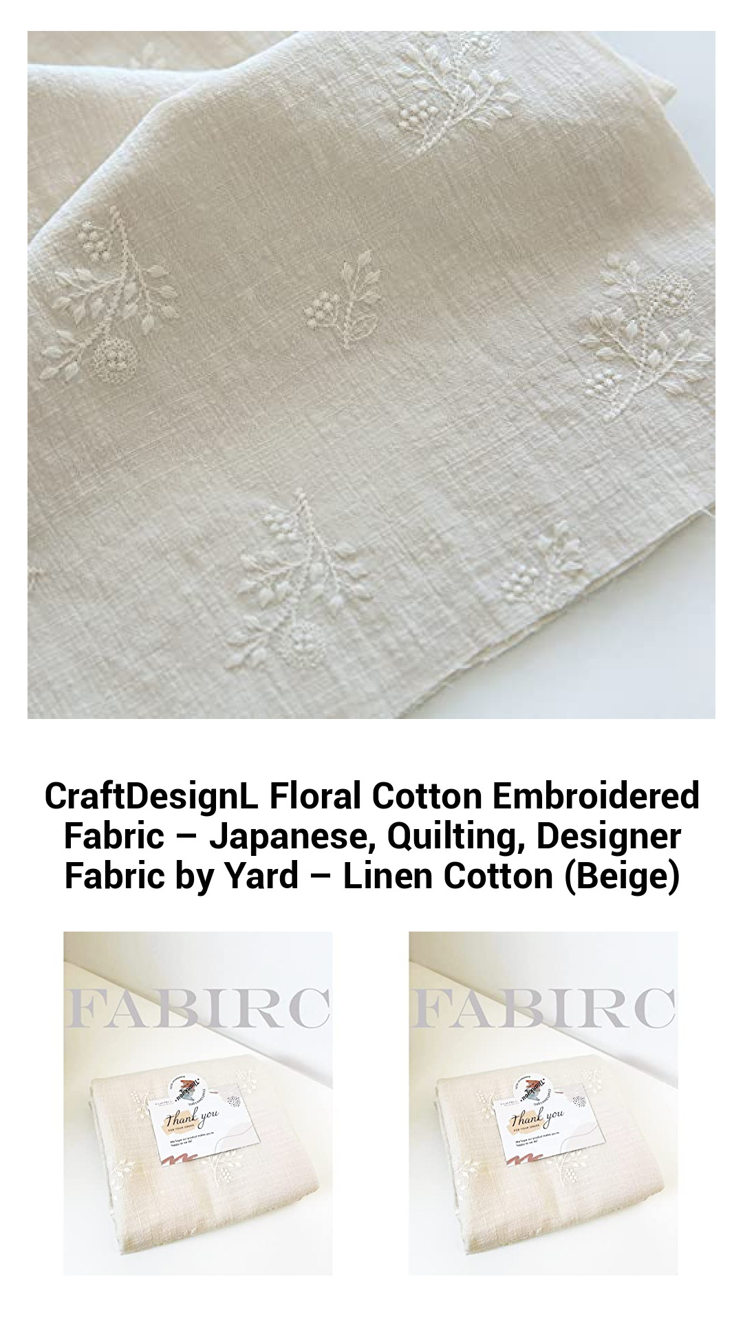 Exquisite Floral Linen Cotton Embroidered Fabric - Japanese-Inspired Quilting Material by the Yard in Elegant Beige