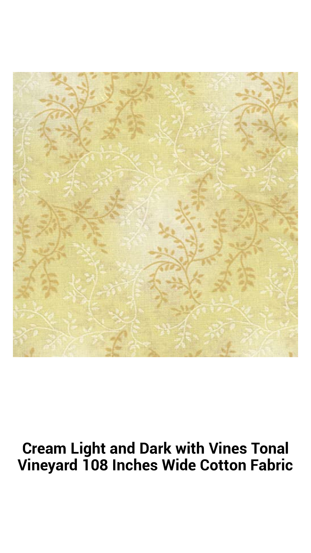 Luxurious 108-Inch Wide Cotton Fabric Featuring Cream and Dark Vines - Perfect for Elegant Home Décor and Creative Projects