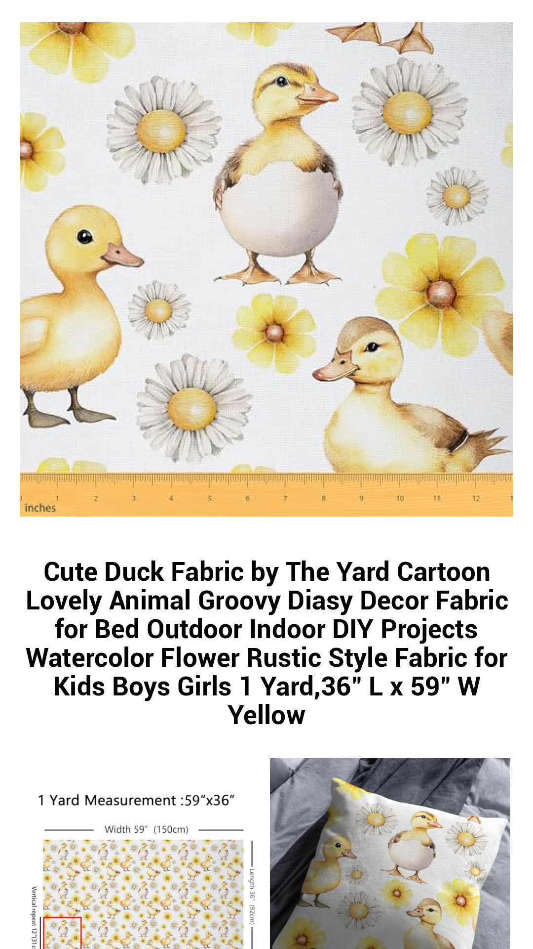 Adorable Duck Fabric by the Yard - Whimsical Watercolor Floral Design for Kids' Crafts, Home Decor, and Outdoor Projects
