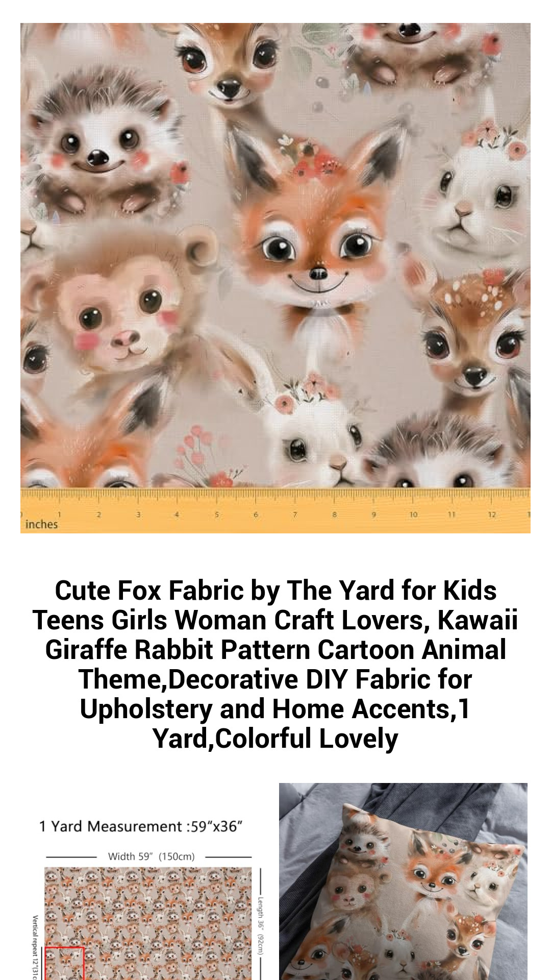 Colorful Fox Fabric by the Yard - Perfect for Kids, Teens, and Craft Enthusiasts | Kawaii Animal Patterns for DIY Projects and Home Decor