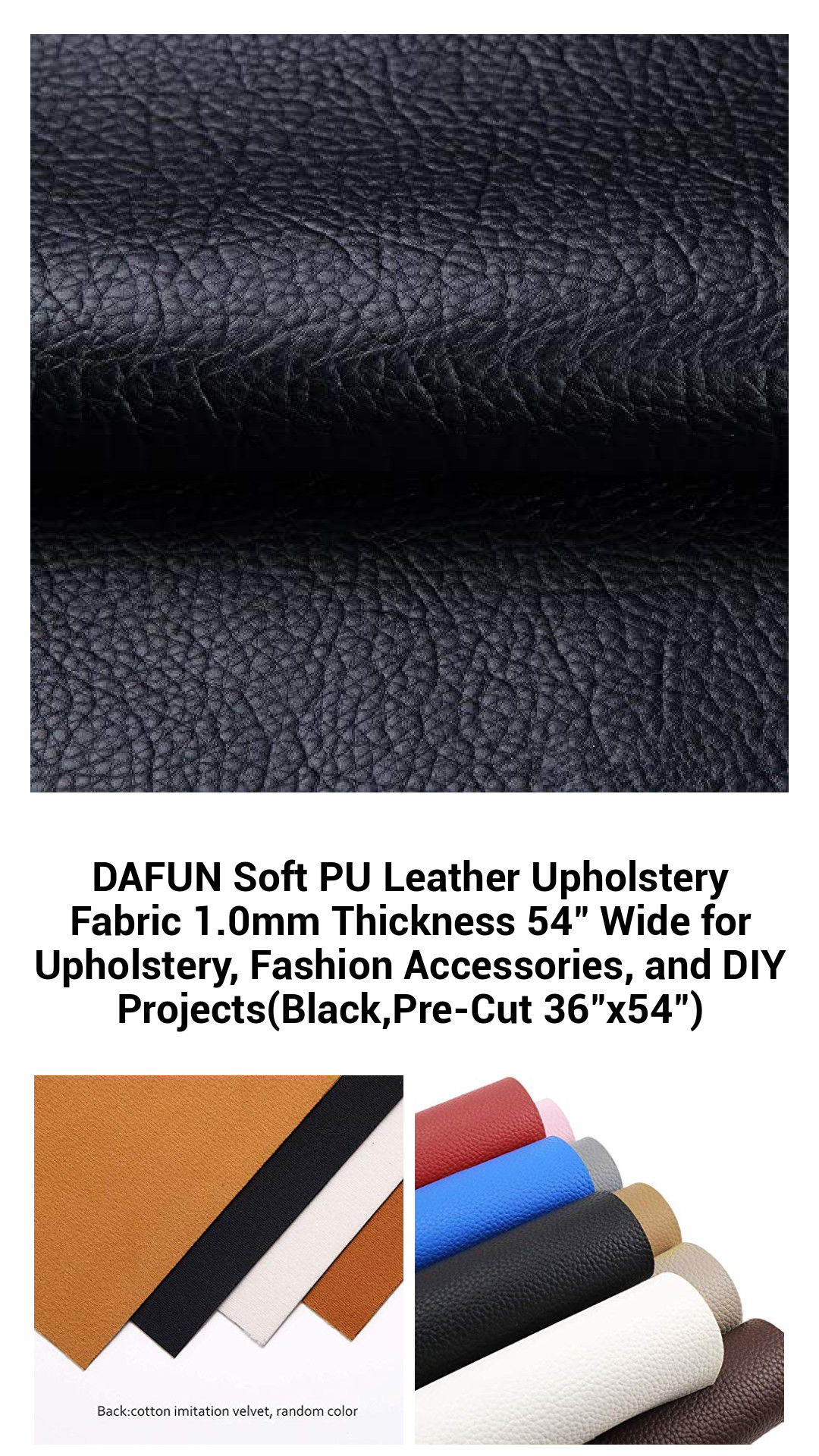 DAFUN Soft PU Leather Upholstery Fabric 1.0mm Thickness 54" Wide for Upholstery, Fashion Accessories, and DIY Projects(Black,Pre-Cut 36"x54") DAFUN Soft PU Leather Upholstery Fabric 1.0mm Thickness 54" Wide for Upholstery, Fashion Accessories, and DIY Projects(Black,Pre-Cut 36"x54")