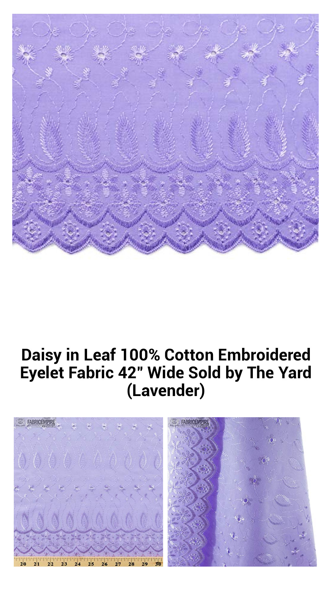 Lavender Daisy in Leaf 100% Cotton Embroidered Eyelet Fabric - 42" Wide, Perfect for Fashion and Home Décor, Sold by the Yard