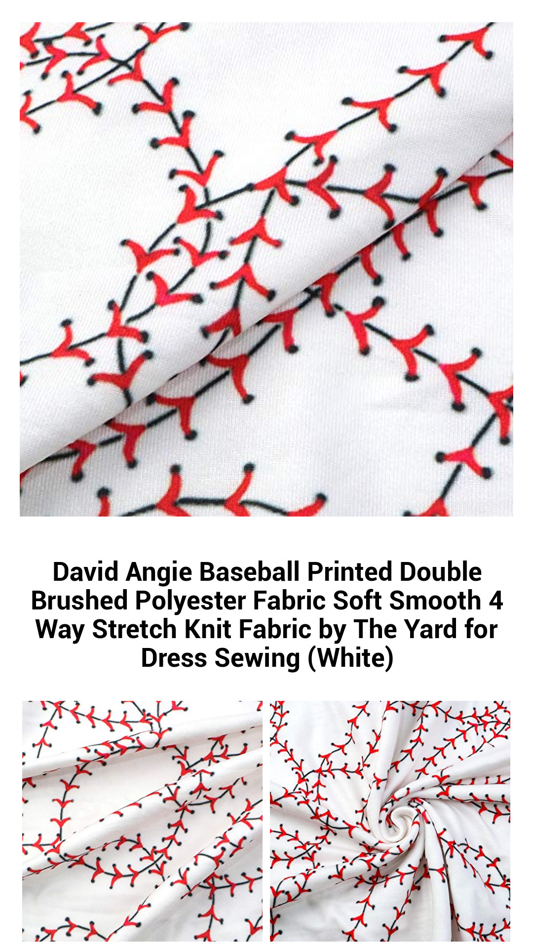 David Angie Baseball Printed Double Brushed Polyester Fabric Soft Smooth 4 Way Stretch Knit Fabric by The Yard for Dress Sewing (White) David Angie Baseball Printed Double Brushed Polyester Fabric Soft Smooth 4 Way Stretch Knit Fabric by The Yard for Dress Sewing (White)