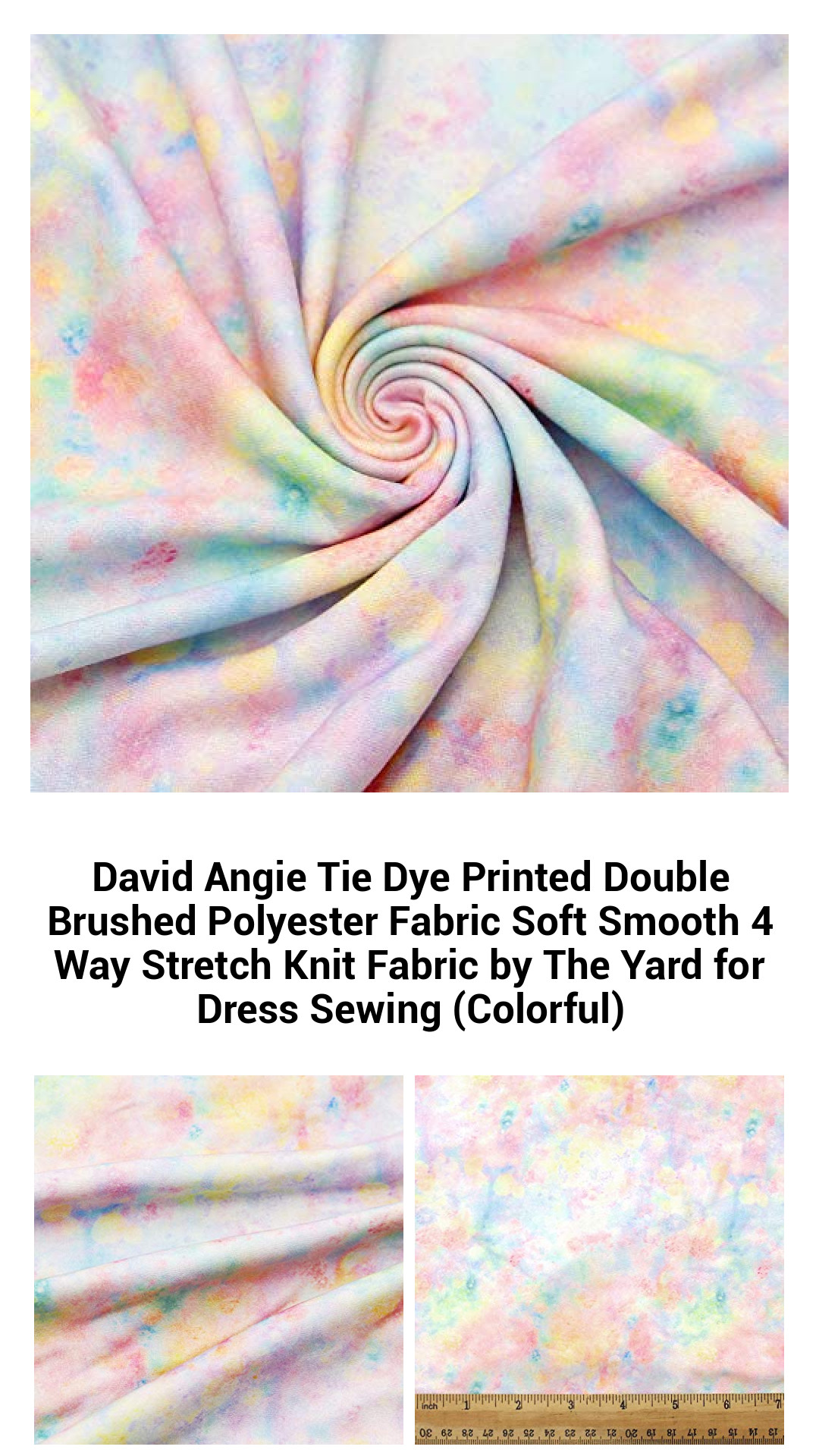 David Angie Tie Dye Printed Double Brushed Polyester Fabric Soft Smooth 4 Way Stretch Knit Fabric by The Yard for Dress Sewing (Colorful) David Angie Tie Dye Printed Double Brushed Polyester Fabric Soft Smooth 4 Way Stretch Knit Fabric by The Yard for Dress Sewing (Colorful)