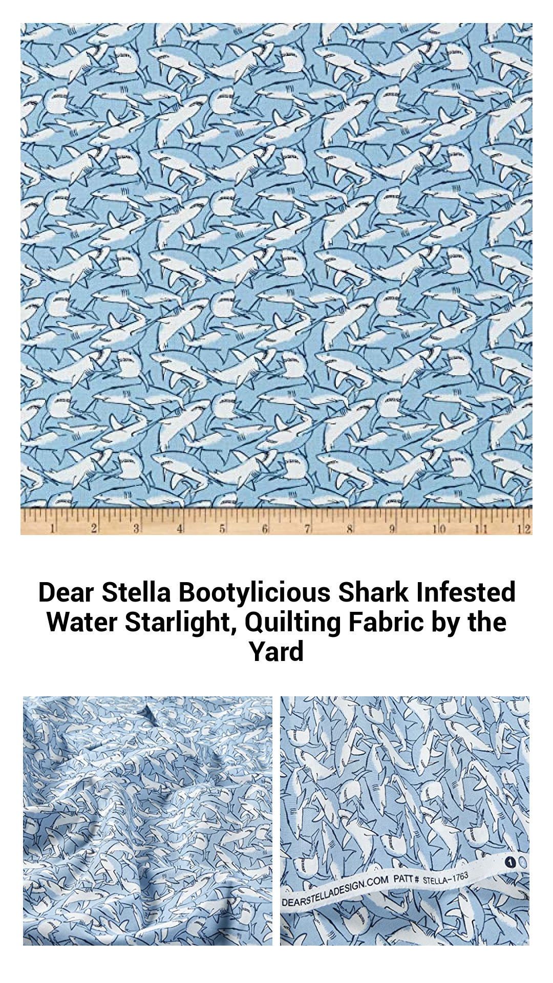 Dear Stella Bootylicious Shark Infested Water Starlight, Quilting Fabric by the Yard Dear Stella Bootylicious Shark Infested Water Starlight, Quilting Fabric by the Yard