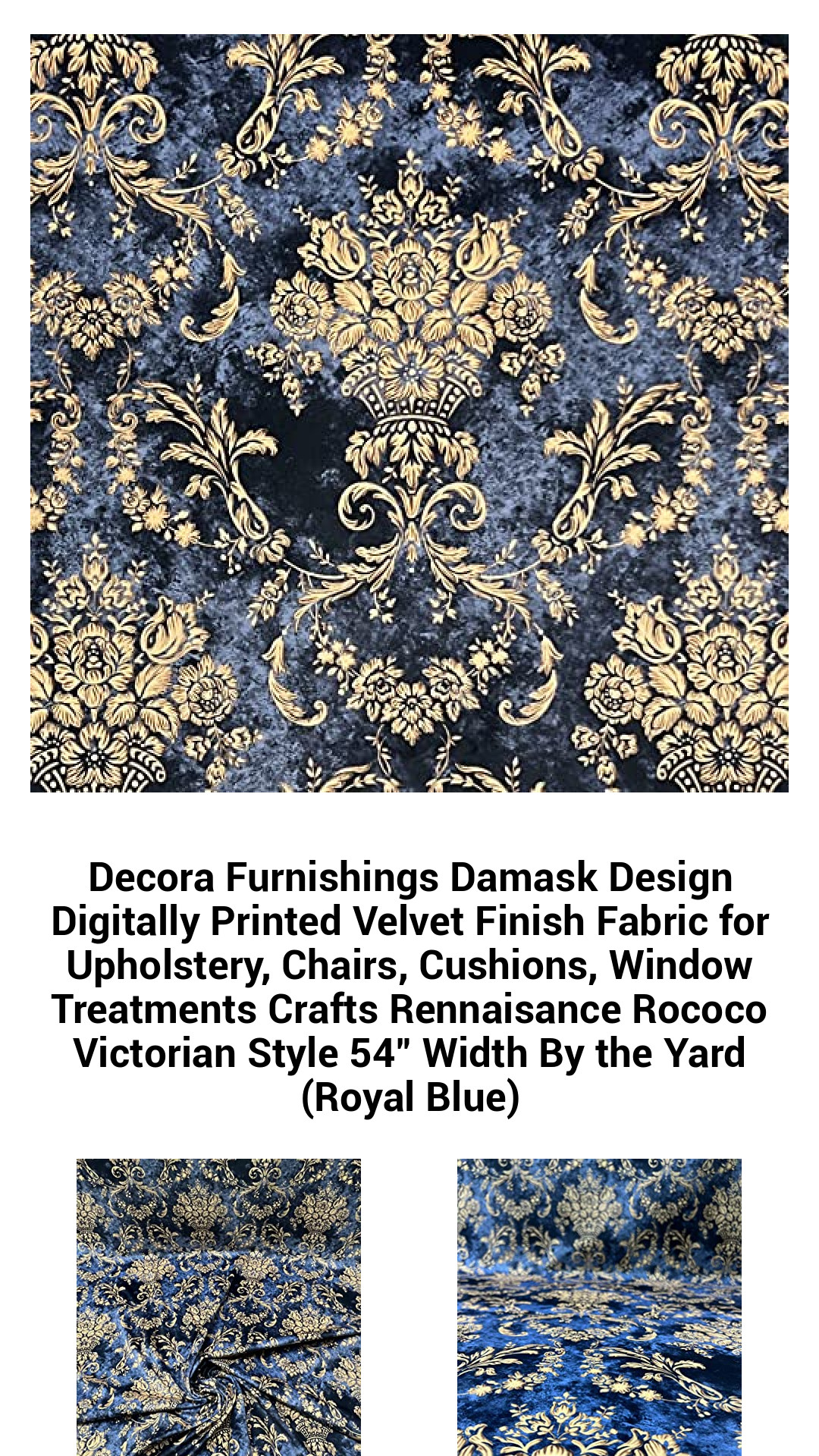 Luxurious Royal Blue Damask Velvet Fabric - Stylish Upholstery, Drapery, and Craft Project Material - 54" Width, Available by the Yard