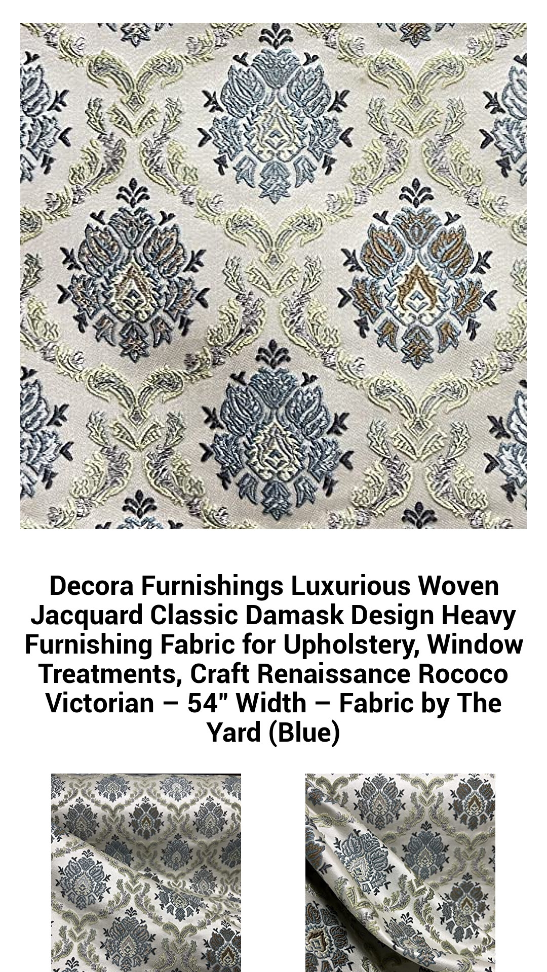 Luxurious Woven Jacquard Damask Fabric for Upholstery and Home Décor – Elegant Heavyweight Textile for Timeless Style – 54" Wide, Available by the Yard (Blue)