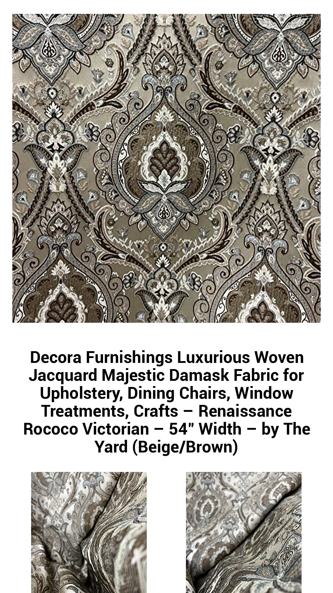 Luxurious Jacquard Damask Fabric - Elegant Upholstery & Window Treatments - 54" Wide - Renaissance Rococo Design in Beige/Brown