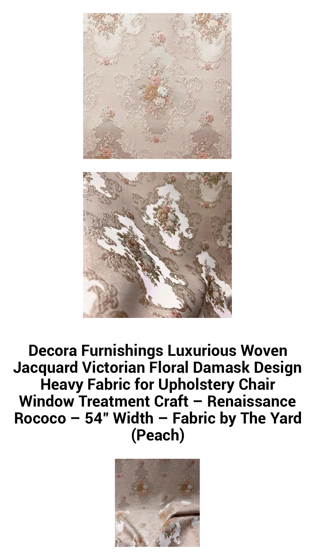 Luxurious Victorian Floral Jacquard Upholstery Fabric – Heavyweight Peach Damask for Elegant Home Décor – 54” Wide, Sold by the Yard
