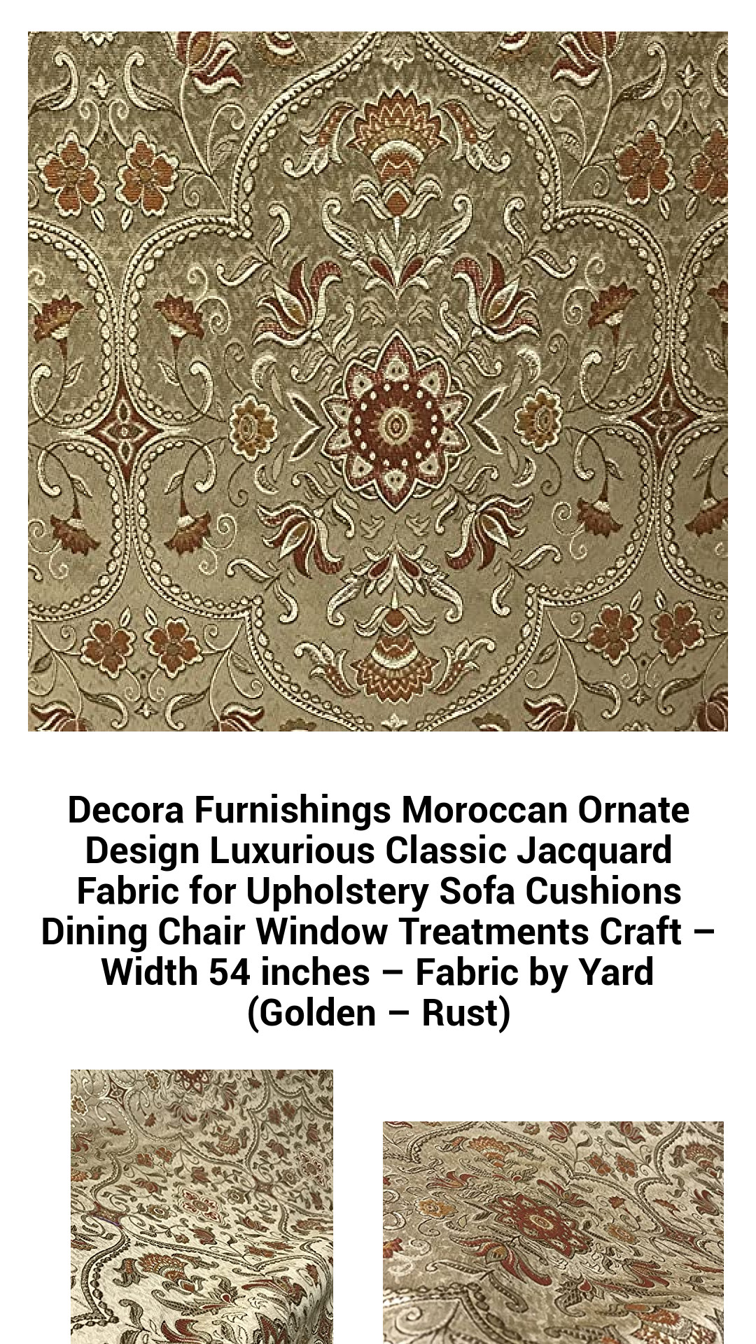 Luxurious Moroccan Jacquard Fabric for Upholstery and Home Décor – Elegant Golden-Rust Design, 54 Inches Wide, Sold by the Yard