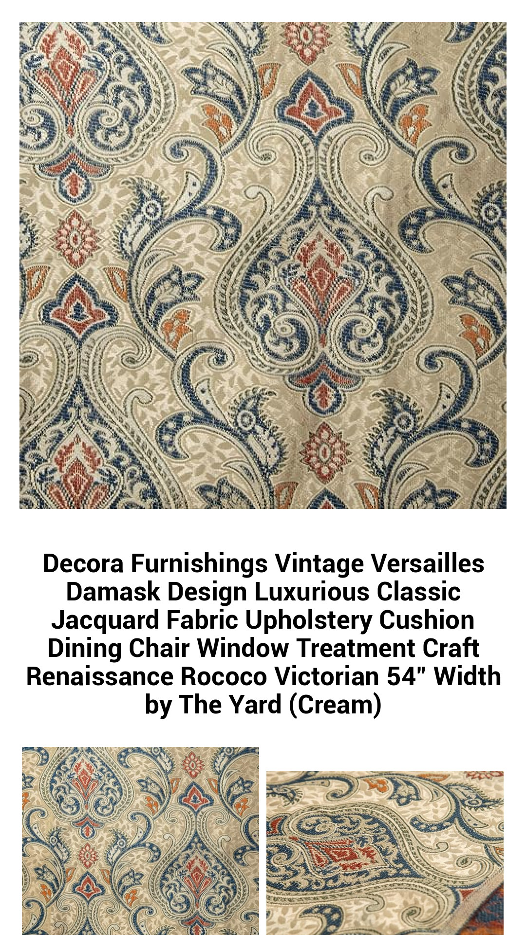 Exquisite Vintage Versailles Damask Jacquard Fabric - Luxurious Upholstery for Classic Home Décor - 54" Width by the Yard (Cream)