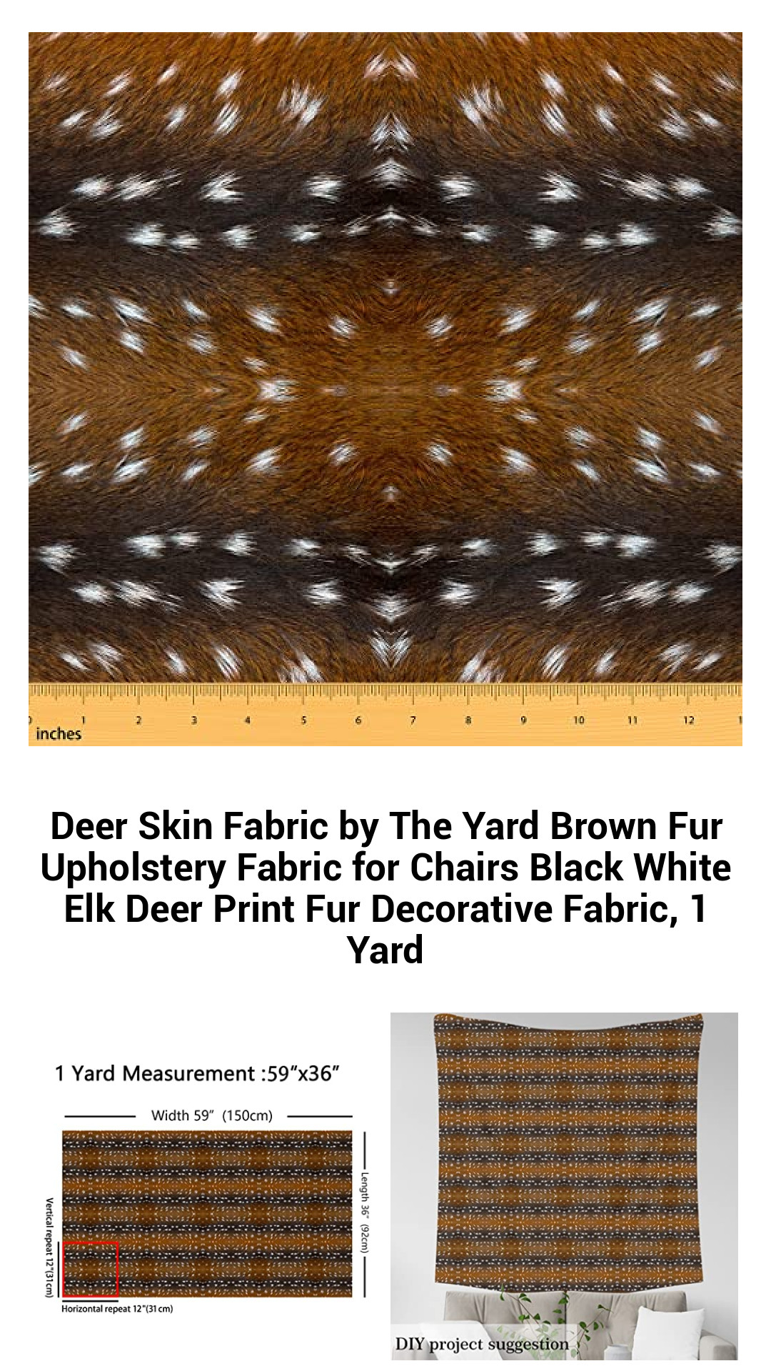 Deer Skin Fabric by The Yard Brown Fur Upholstery Fabric for Chairs Black White Elk Deer Print Fur Decorative Fabric, 1 Yard Deer Skin Fabric by The Yard Brown Fur Upholstery Fabric for Chairs Black White Elk Deer Print Fur Decorative Fabric, 1 Yard