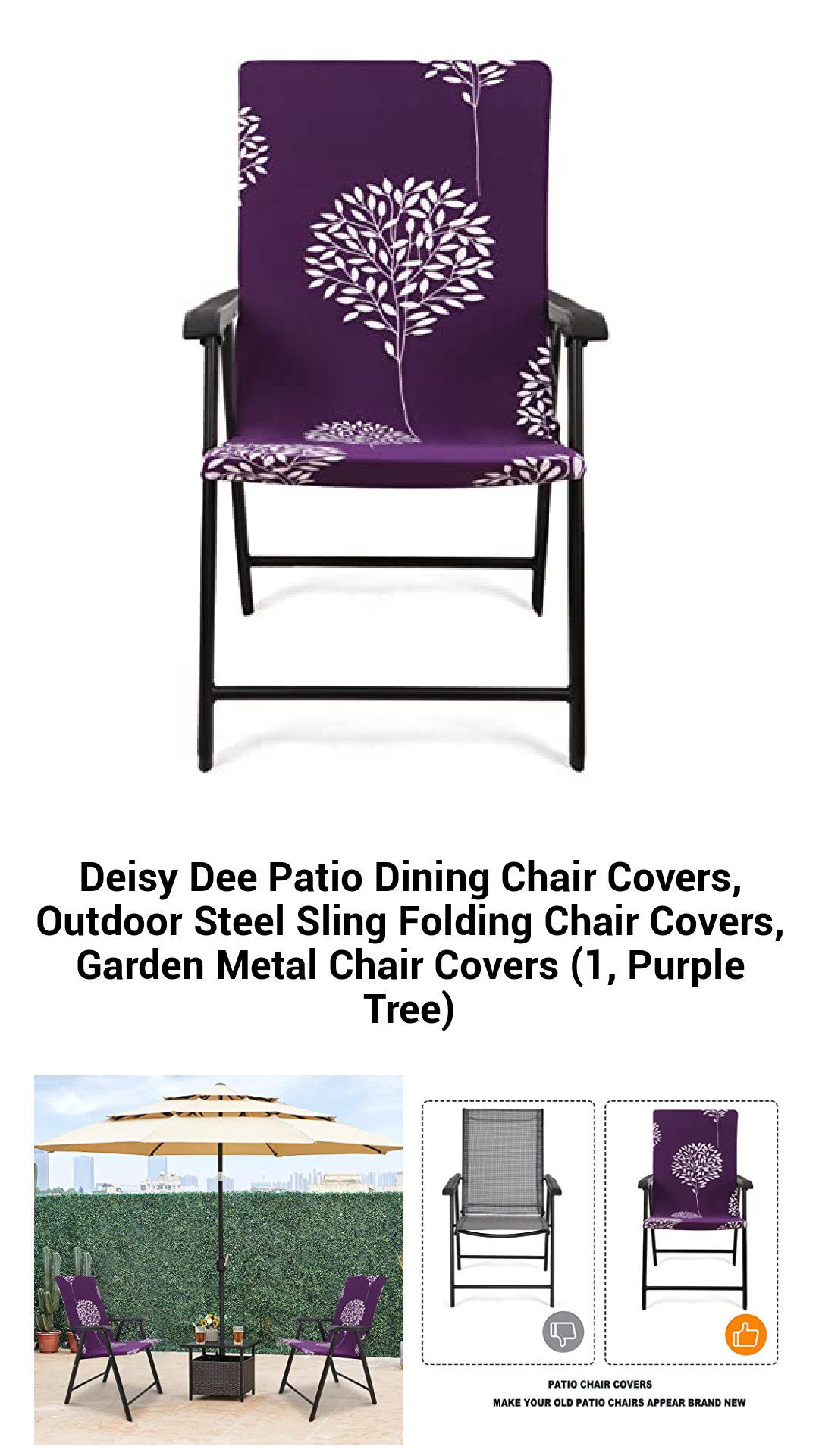 Premium Outdoor Chair Covers for Steel Sling & Metal Patio Chairs – Durable, Stylish, and Machine Washable Protection (1, Purple Tree Design)