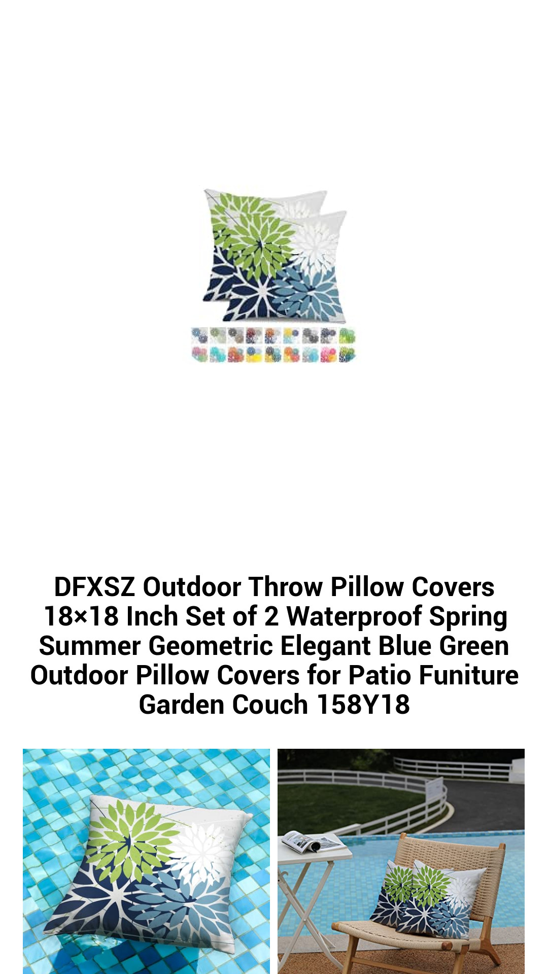 Elegant Geometric Outdoor Throw Pillow Covers Set of 2 - 18x18 Inch Waterproof Blue & Green Decor for Patio and Garden Furniture