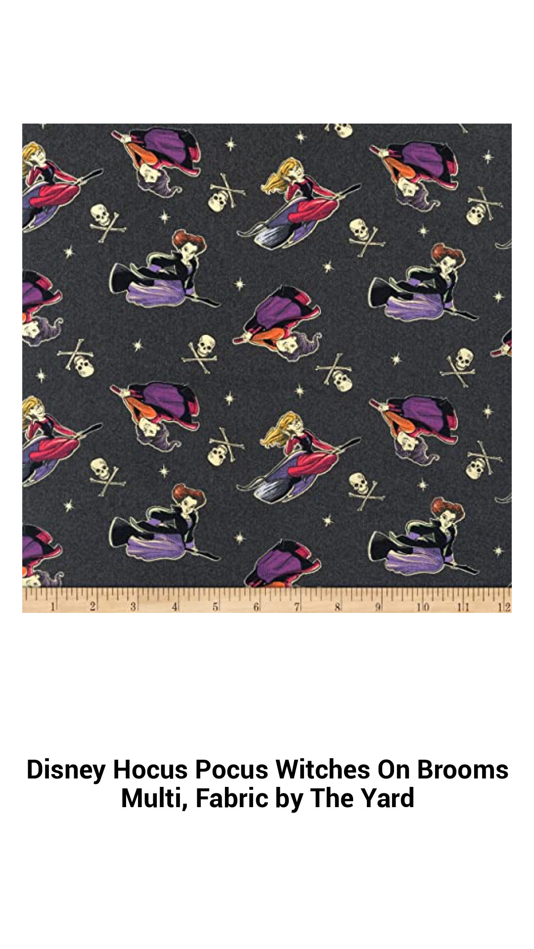 Enchanting Hocus Pocus Cotton Fabric Featuring Witches on Brooms - Perfect for Quilting and Crafts