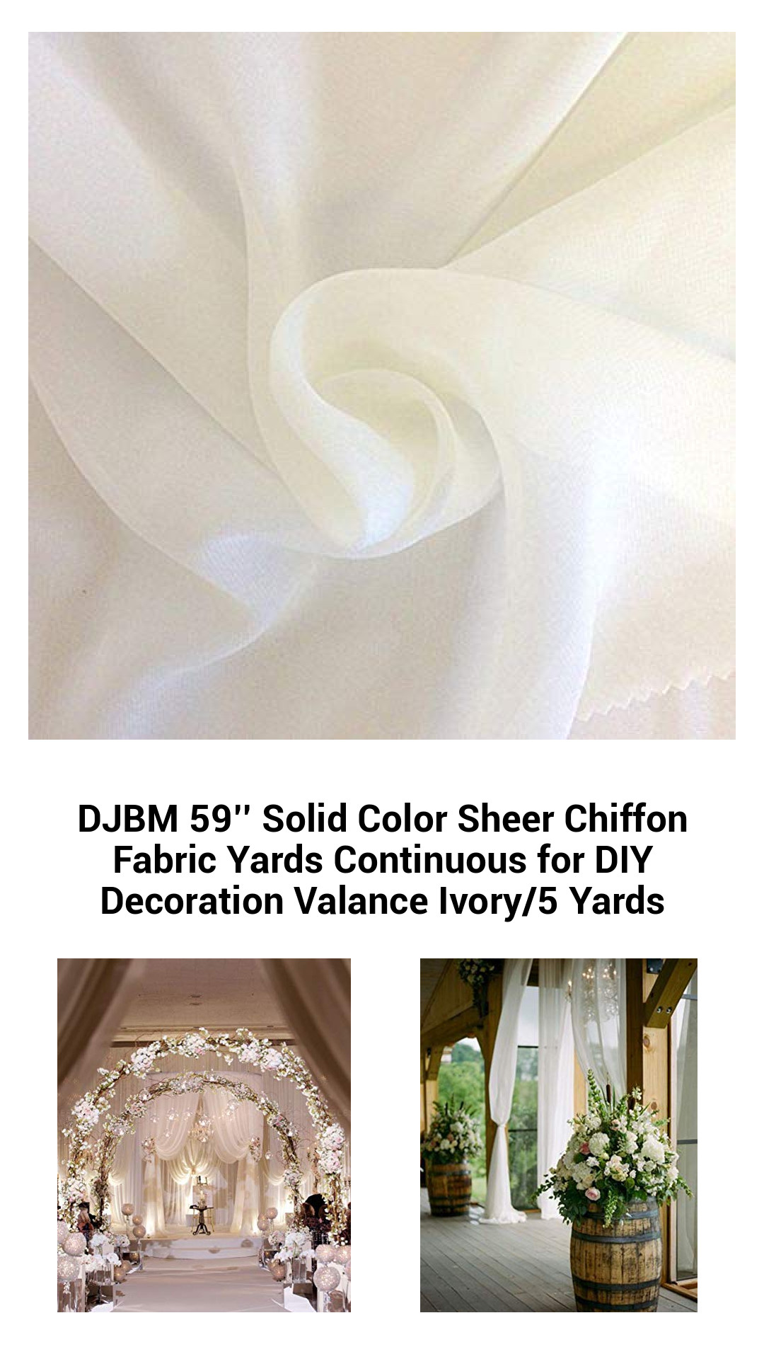 Elevate Your Creativity with DJBM 59-Inch Soft Chiffon Fabric - Versatile DIY Decoration in Ivory (Available in Multiple Yard Options)