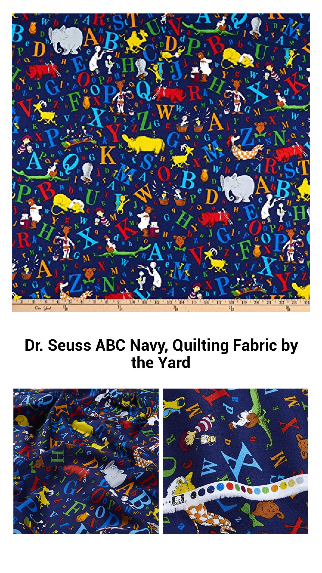 Dr. Seuss ABC Navy, Quilting Fabric by the Yard Dr. Seuss ABC Navy, Quilting Fabric by the Yard