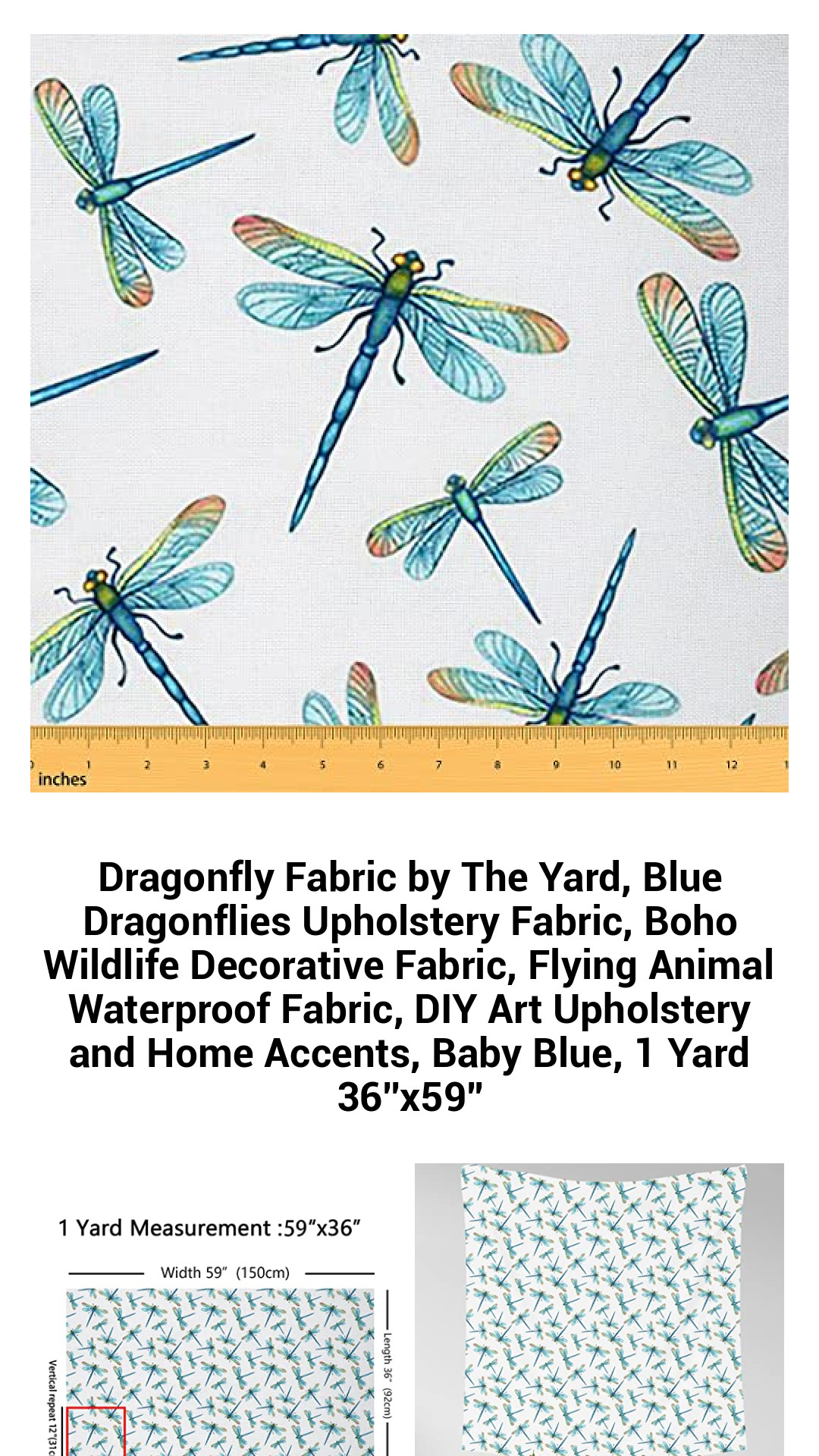 Dragonfly Fabric by The Yard, Blue Dragonflies Upholstery Fabric, Boho Wildlife Decorative Fabric, Flying Animal Waterproof Fabric, DIY Art Upholstery and Home Accents, Baby Blue, 1 Yard 36''x59'' Dragonfly Fabric by The Yard, Blue Dragonflies Upholstery Fabric, Boho Wildlife Decorative Fabric, Flying Animal Waterproof Fabric, DIY Art Upholstery and Home Accents, Baby Blue, 1 Yard 36''x59''