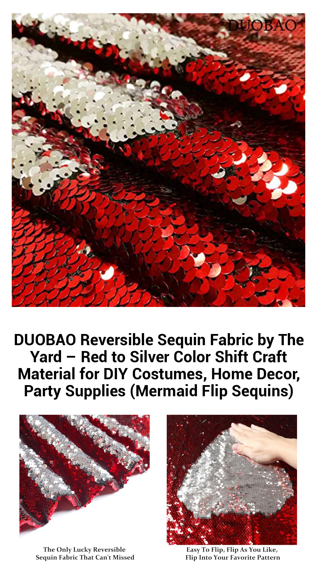 Transformative Red to Silver Reversible Sequin Fabric – Enchanting Craft Material for Costumes, Home Decor, and Events