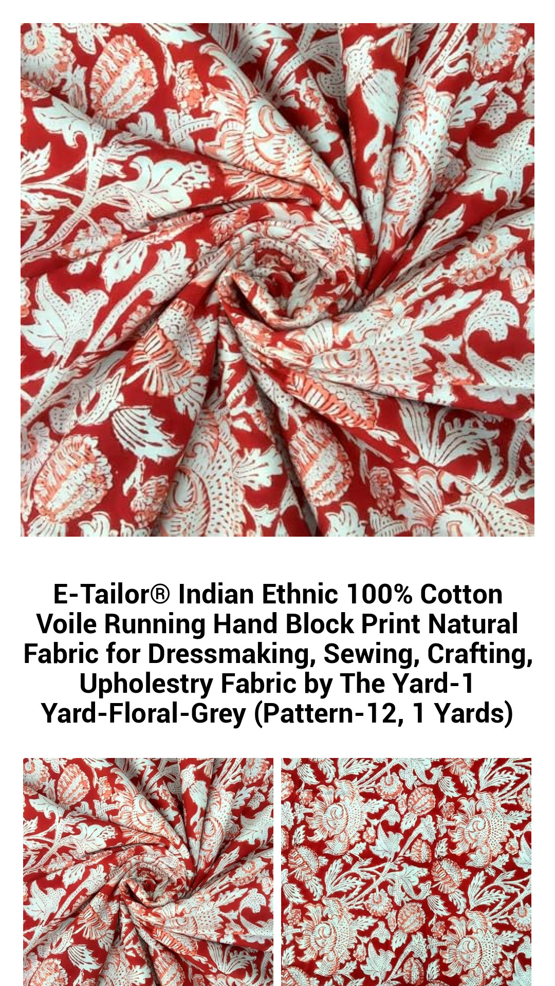 E-Tailor® Indian Ethnic 100% Cotton Voile Running Hand Block Print Natural Fabric for Dressmaking, Sewing, Crafting, Upholestry Fabric by The Yard-1 Yard-Floral-Grey (Pattern-12, 1 Yards) E-Tailor® Indian Ethnic 100% Cotton Voile Running Hand Block Print Natural Fabric for Dressmaking, Sewing, Crafting, Upholestry Fabric by The Yard-1 Yard-Floral-Grey (Pattern-12, 1 Yards)