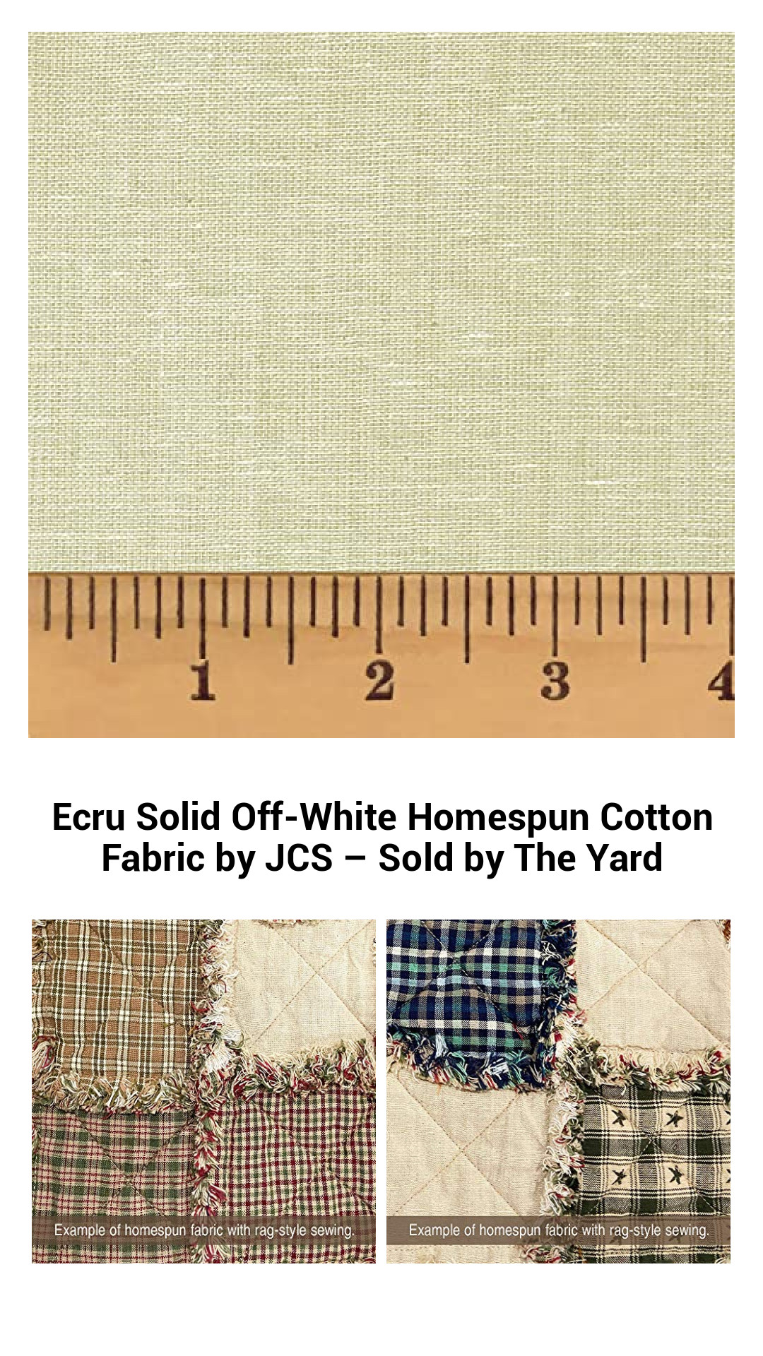 Pure Ecru Homespun Cotton Fabric by JCS – Versatile Off-White Textile Sold by the Yard for Crafting and Quilting