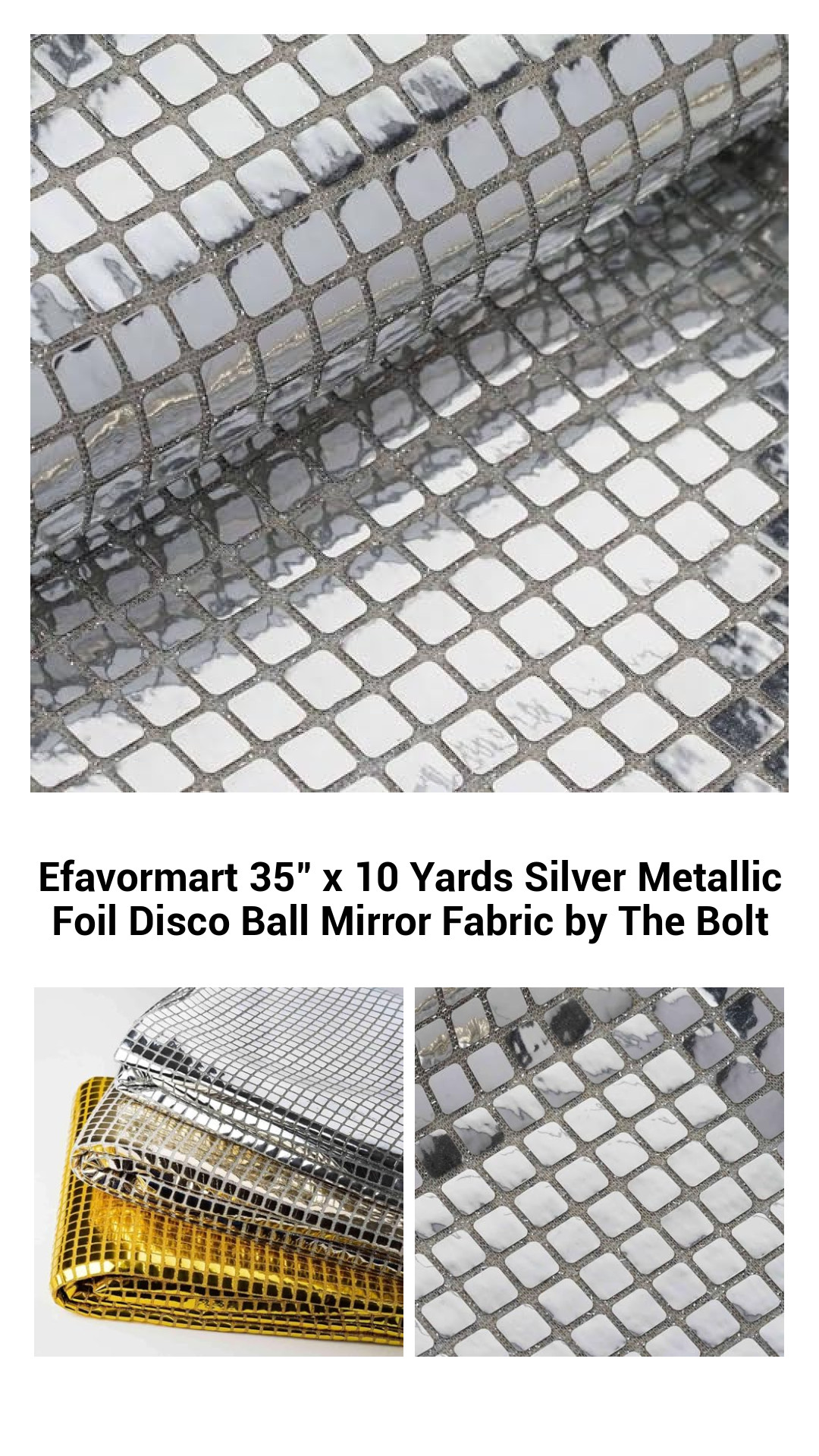 Efavormart 35" x 10 Yards Silver Metallic Foil Disco Ball Mirror Fabric by The Bolt Efavormart 35" x 10 Yards Silver Metallic Foil Disco Ball Mirror Fabric by The Bolt