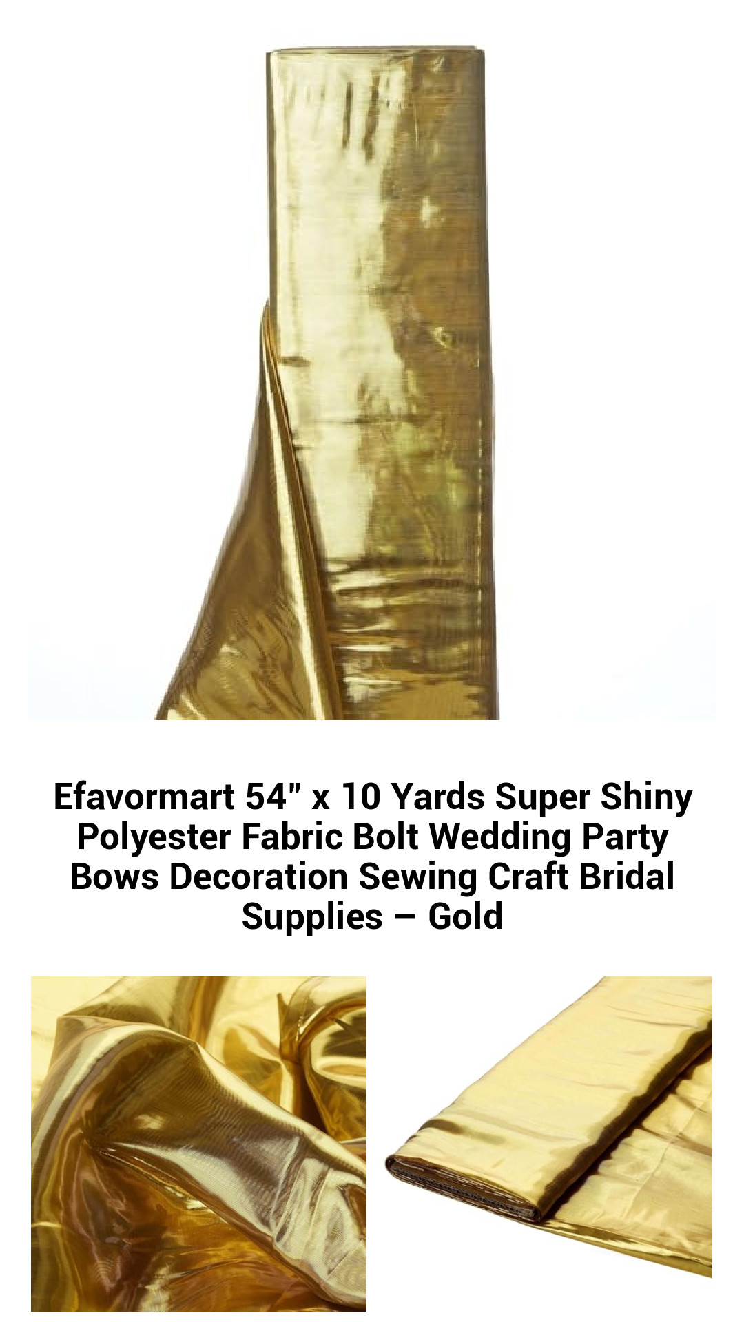 Luxurious 54" x 10 Yards Shiny Gold Polyester Fabric Bolt for Wedding Decor, Crafting, and Party Bows