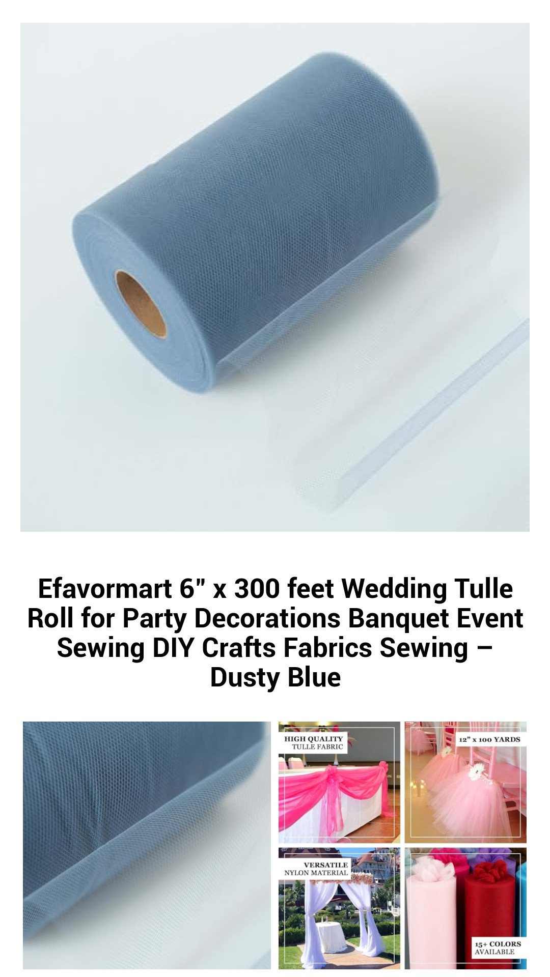 Efavormart 6" x 300 feet Wedding Tulle Roll for Party Decorations Banquet Event Sewing DIY Crafts Fabrics Sewing – Dusty Blue Efavormart 6" x 300 feet Wedding Tulle Roll for Party Decorations Banquet Event Sewing DIY Crafts Fabrics Sewing – Dusty Blue
