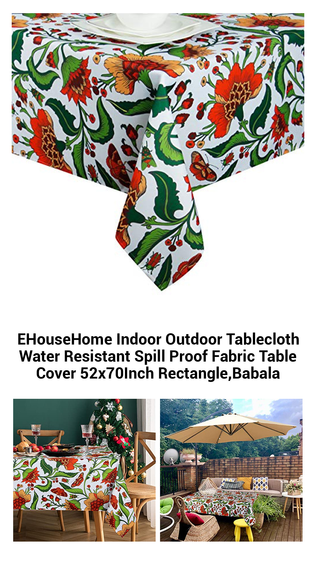 Water-Resistant Polyester Tablecloth for Indoor and Outdoor Use - 52x70 Inch Rectangle, Perfect for BBQs and Parties