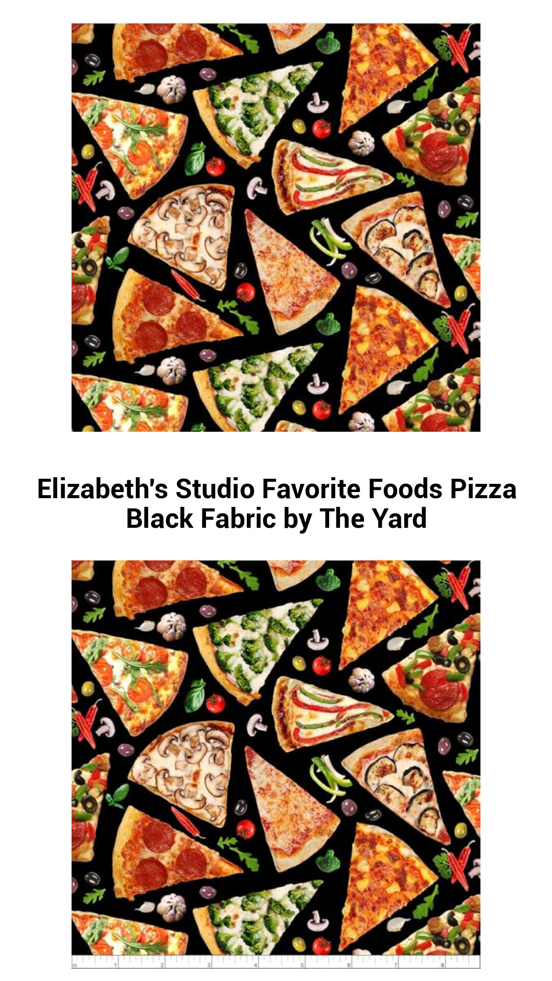 Elizabeth's Studio Favorite Foods Pizza Black Fabric by The Yard Elizabeth's Studio Favorite Foods Pizza Black Fabric by The Yard