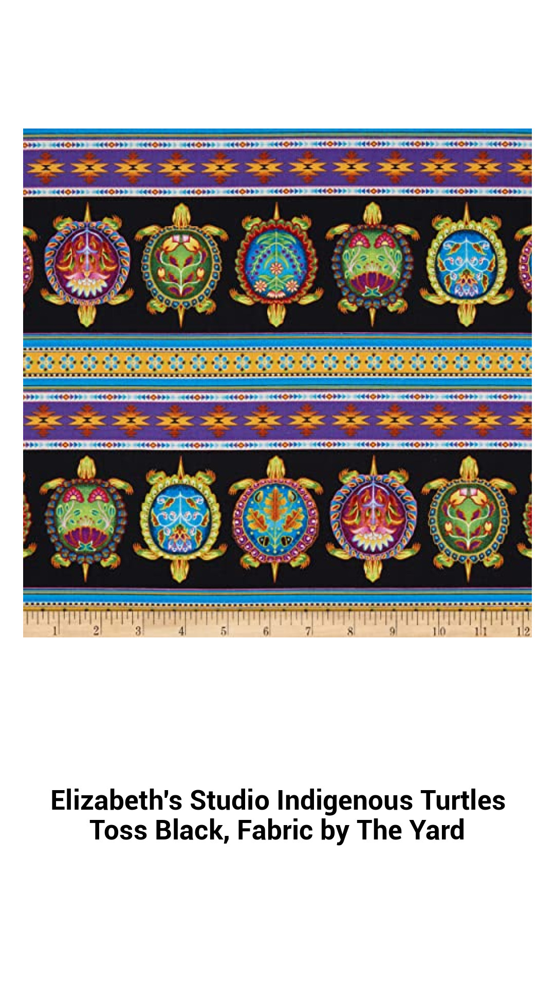 Indigenous Turtles Toss Black Fabric - Premium Cotton for Quilting and Crafts by Elizabeth's Studio