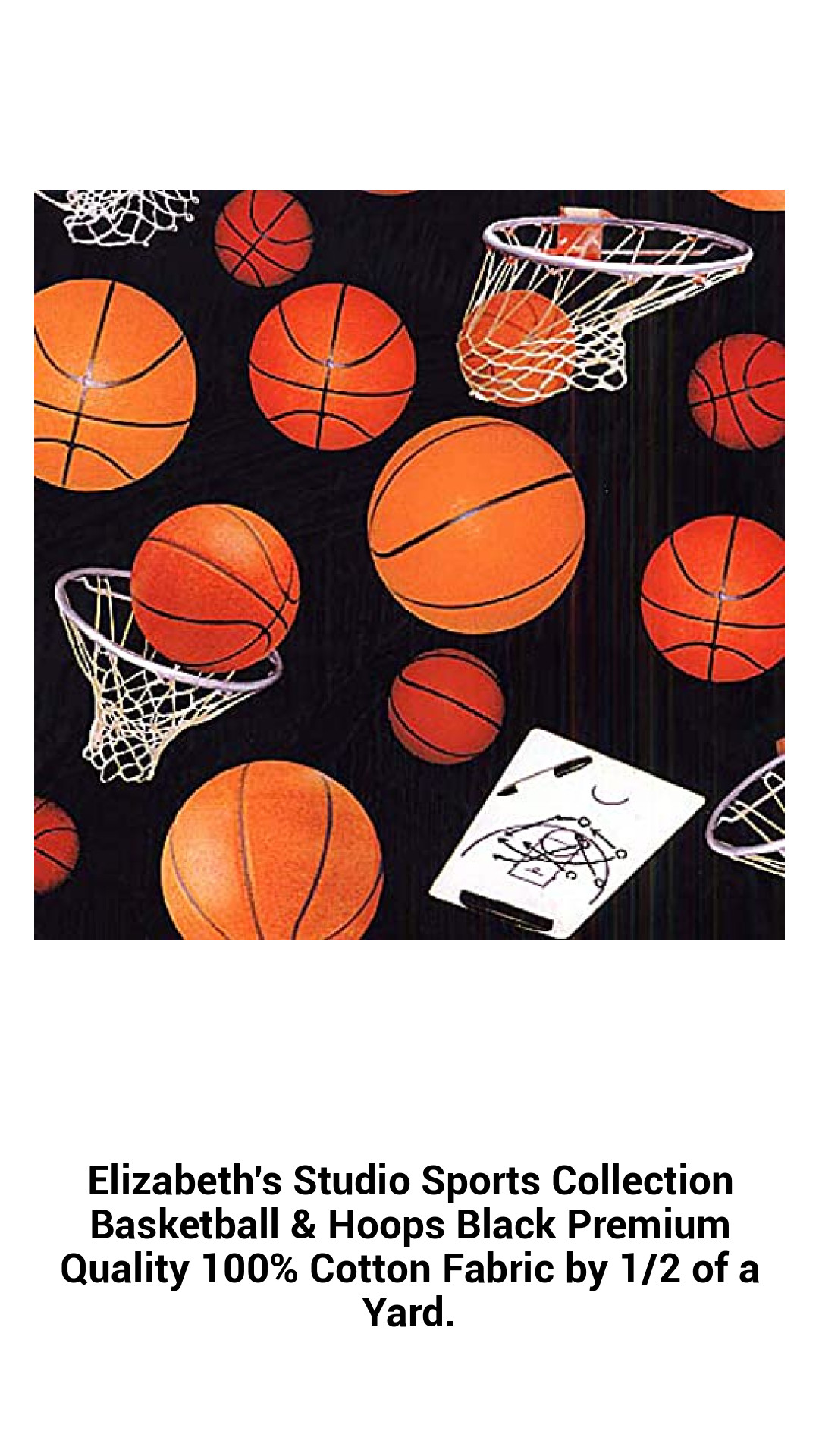 Elizabeth's Studio Sports Collection Basketball & Hoops Black Premium Quality 100% Cotton Fabric by 1/2 of a Yard. Elizabeth's Studio Sports Collection Basketball & Hoops Black Premium Quality 100% Cotton Fabric by 1/2 of a Yard.