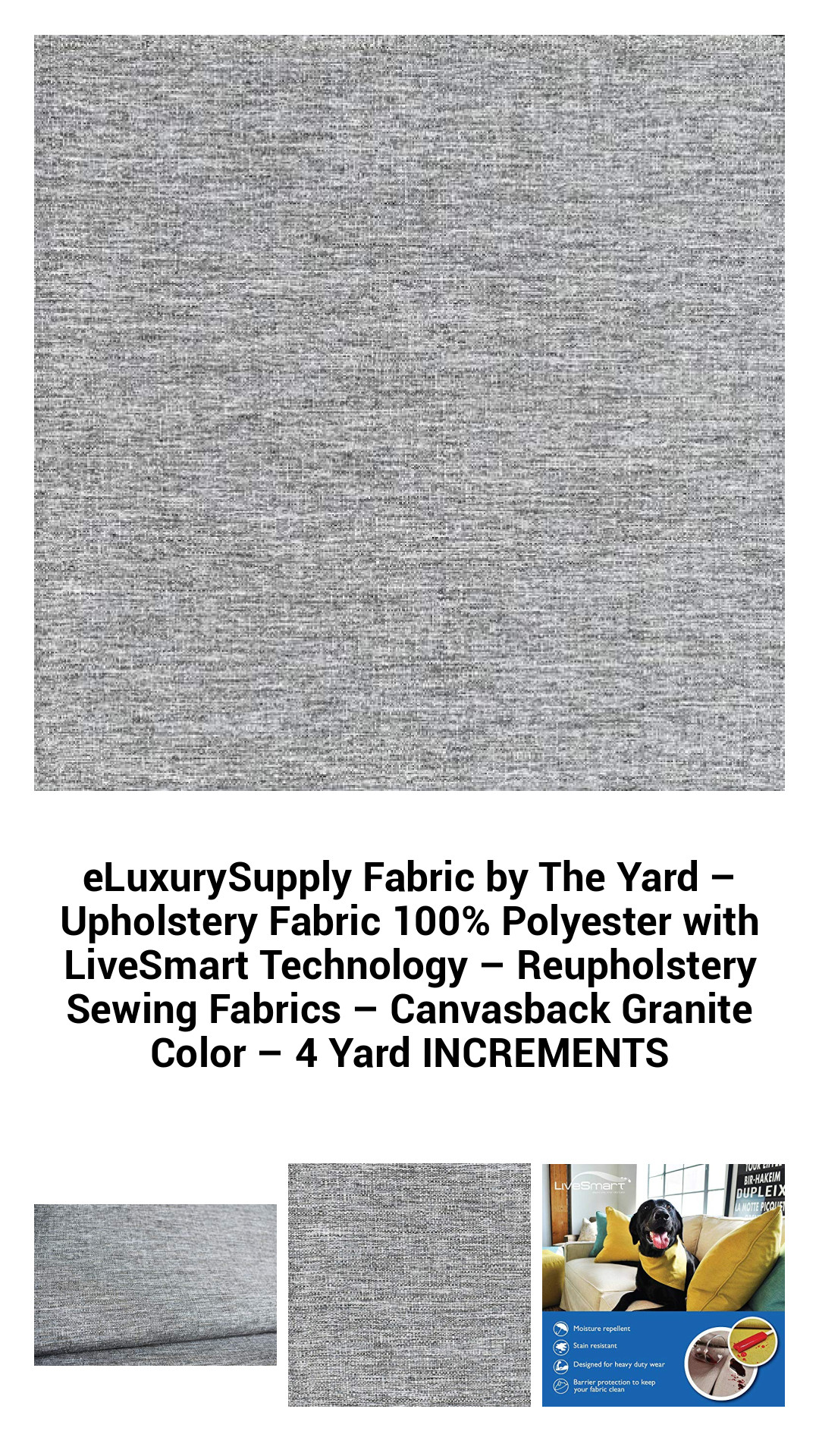 Premium Upholstery Fabric by the Yard - 100% Polyester with LiveSmart Technology - Canvasback Granite - Perfect for Home Décor & Reupholstery Projects