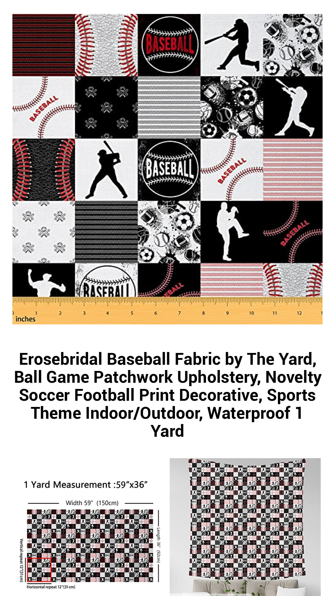 Erosebridal Baseball Fabric by The Yard, Ball Game Patchwork Upholstery, Novelty Soccer Football Print Decorative, Sports Theme Indoor/Outdoor, Waterproof 1 Yard Erosebridal Baseball Fabric by The Yard, Ball Game Patchwork Upholstery, Novelty Soccer Football Print Decorative, Sports Theme Indoor/Outdoor, Waterproof 1 Yard