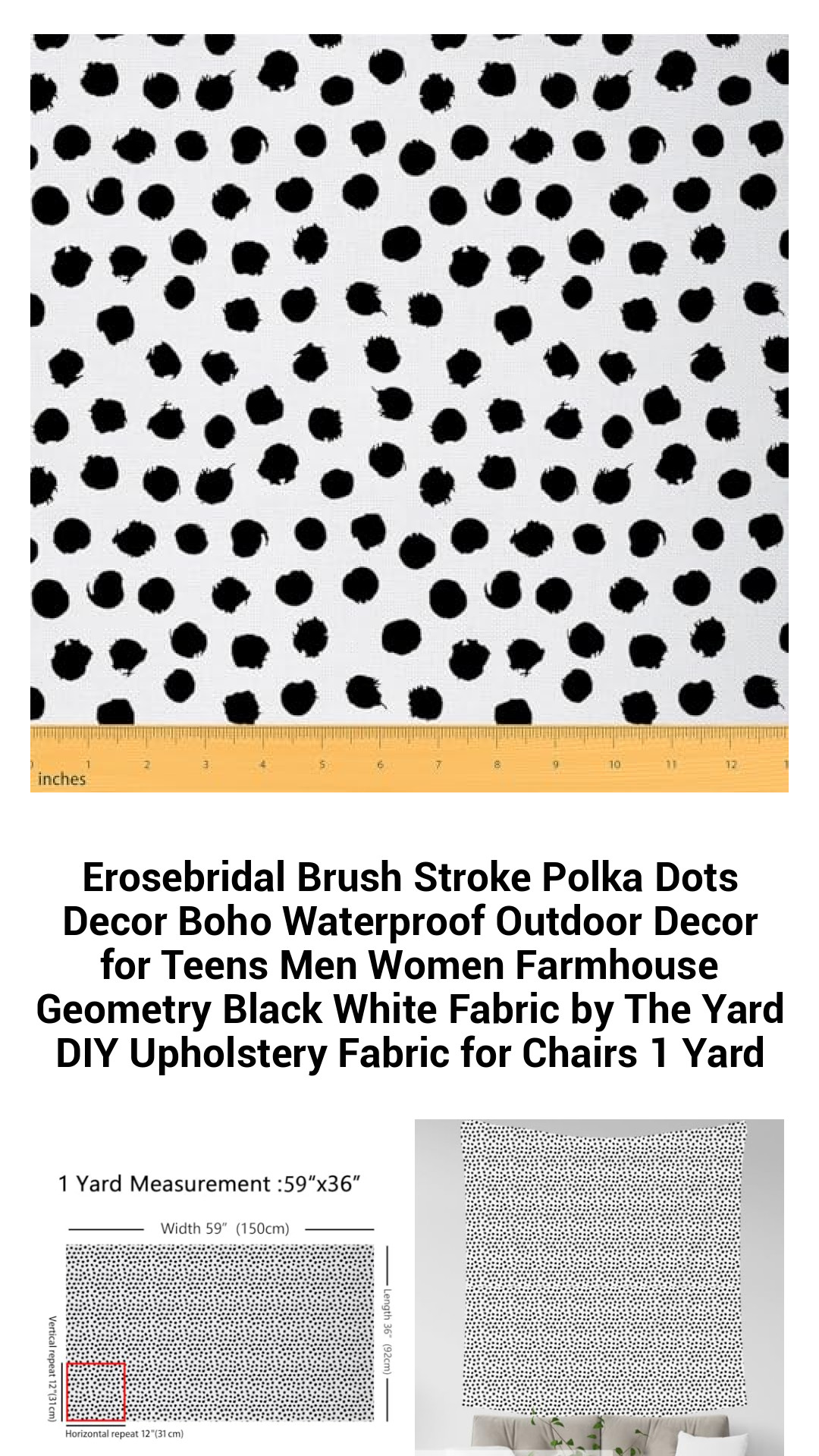 Trendy Boho Waterproof Fabric with Brush Stroke Polka Dots - Versatile DIY Upholstery Material for Home & Outdoor Decor